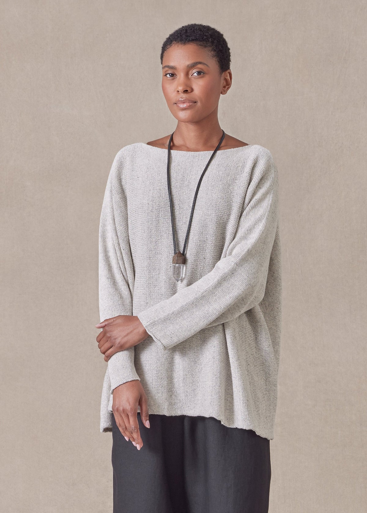 linen cotton mix sideways knitted sweater - mid