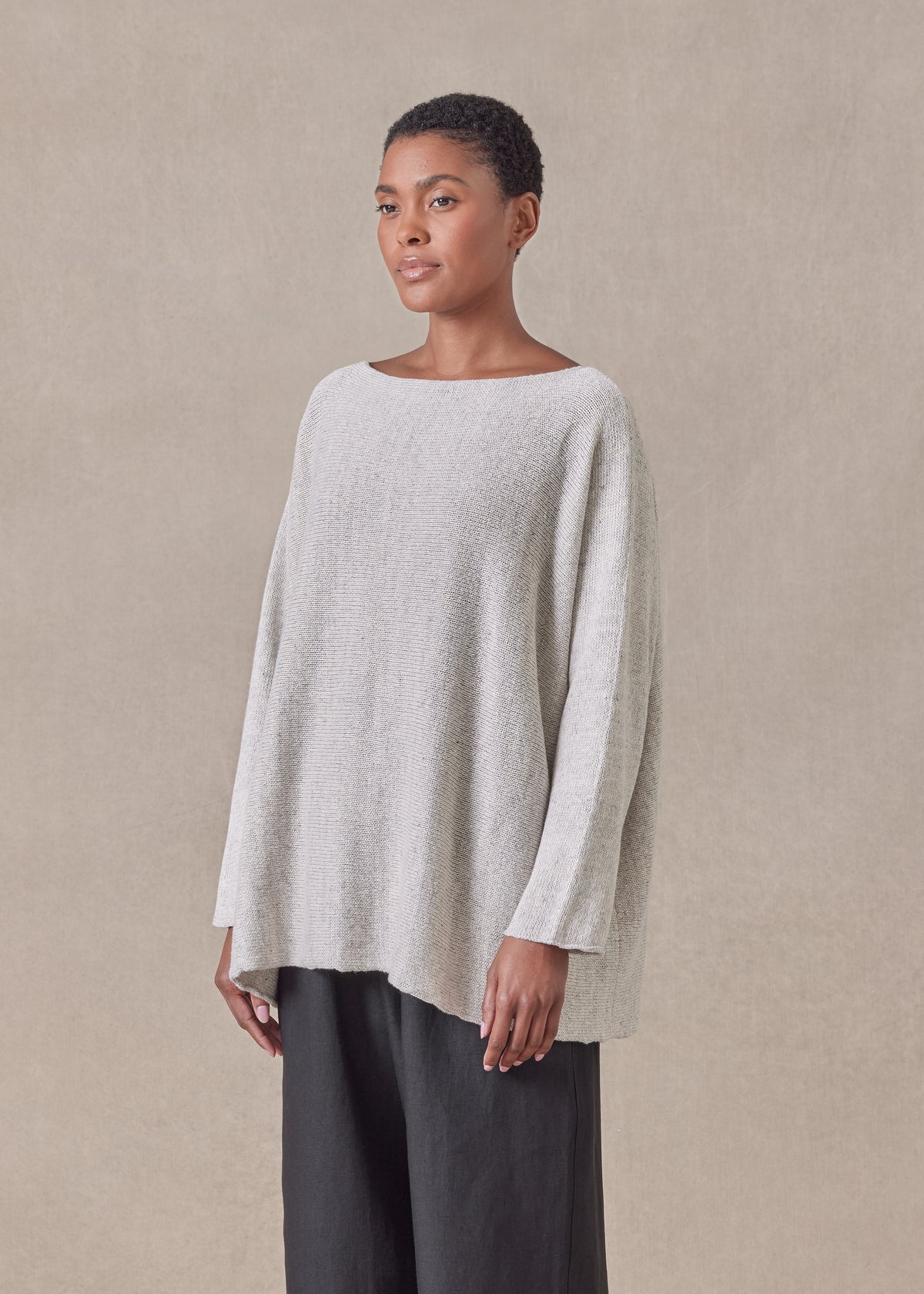 cotton linen mix sideways knitted sweater - mid