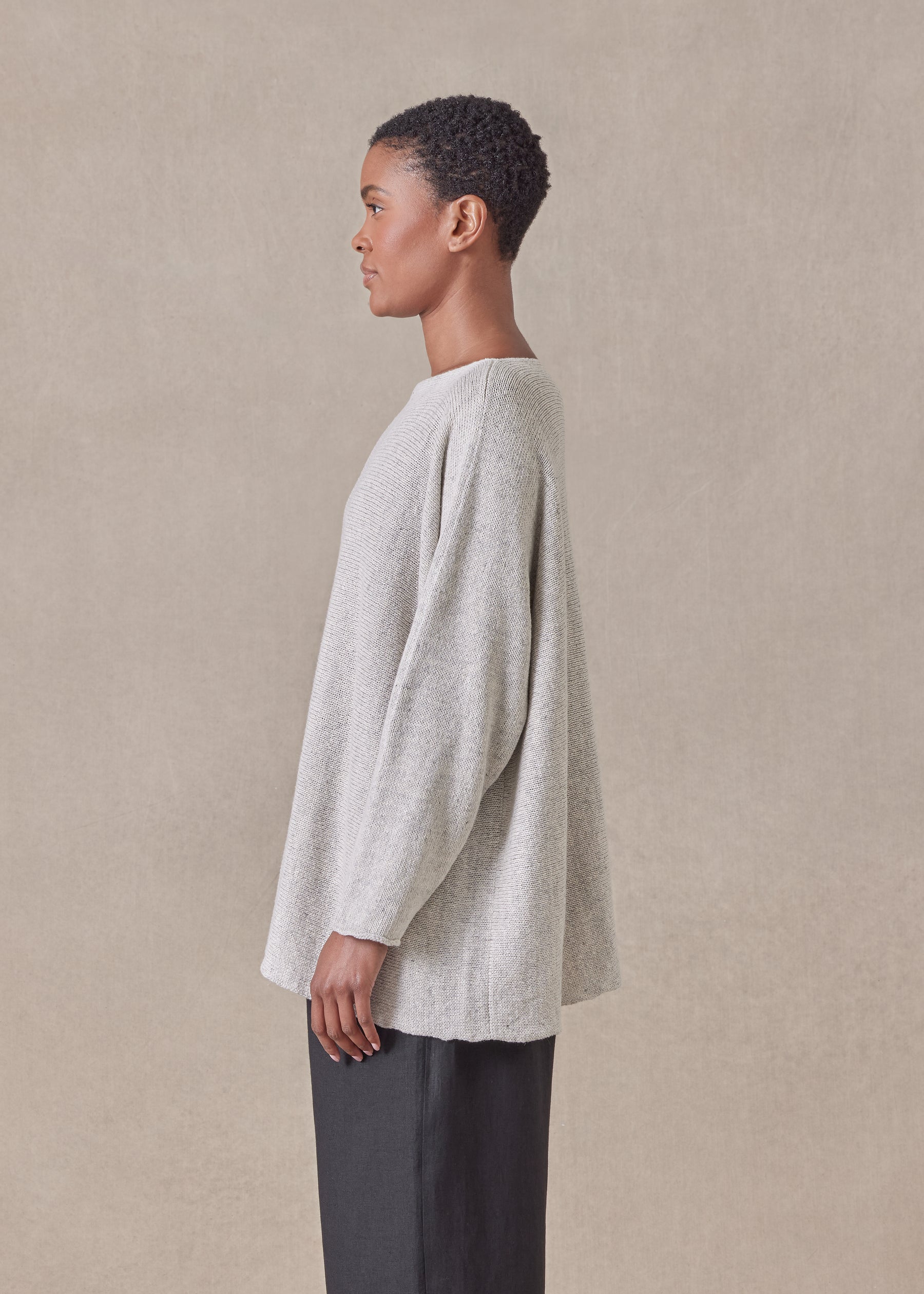 cotton linen mix sideways knitted sweater - mid
