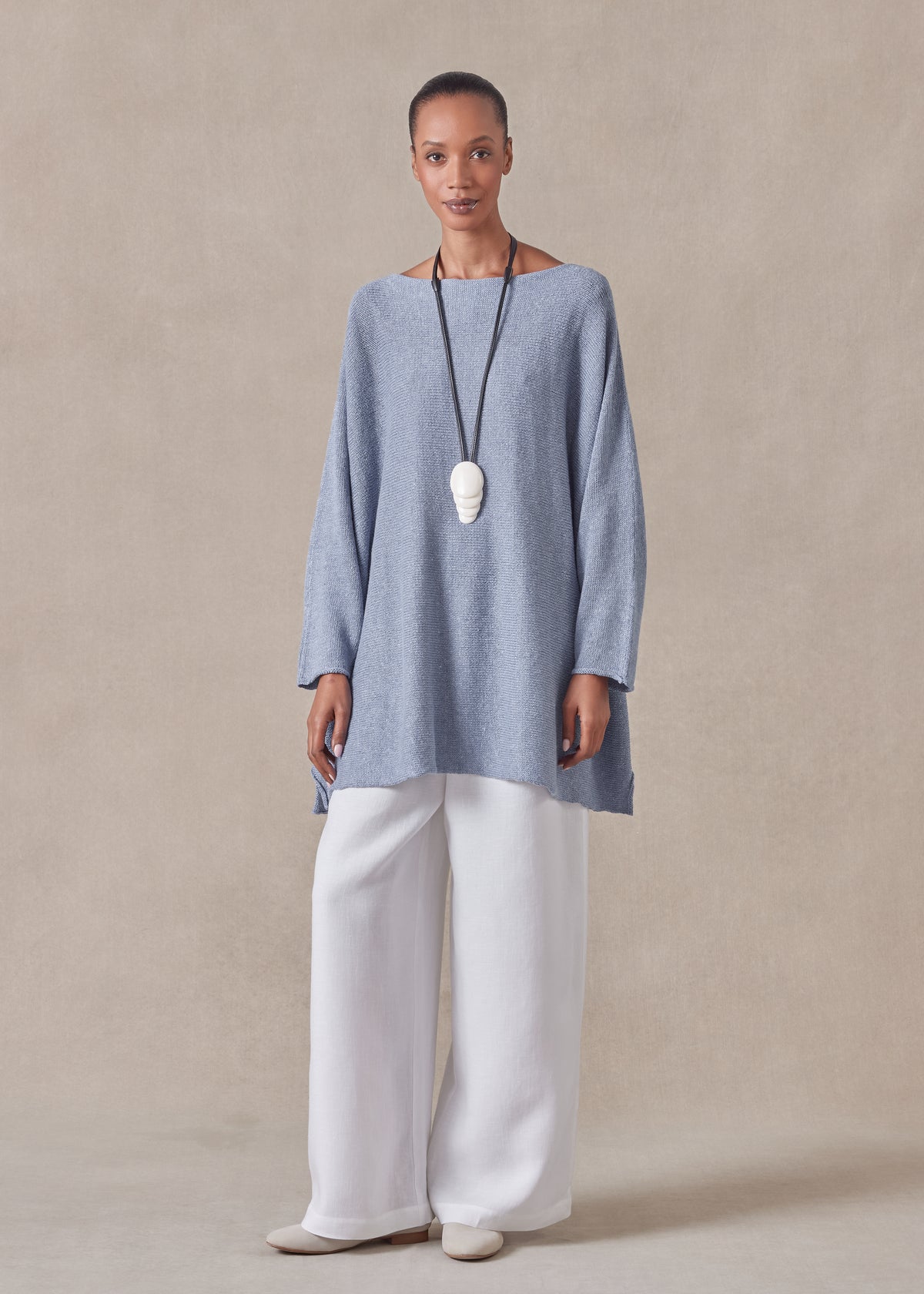 linen cotton mix sideways knitted sweater - long (jean)