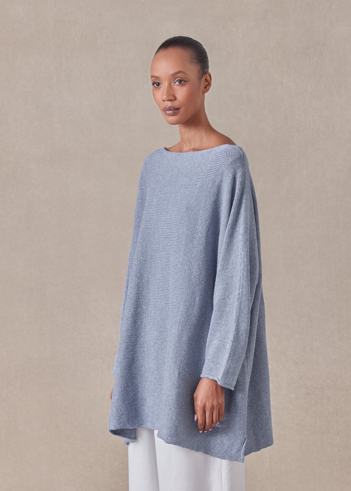 linen cotton mix sideways knitted sweater - long (jean)
