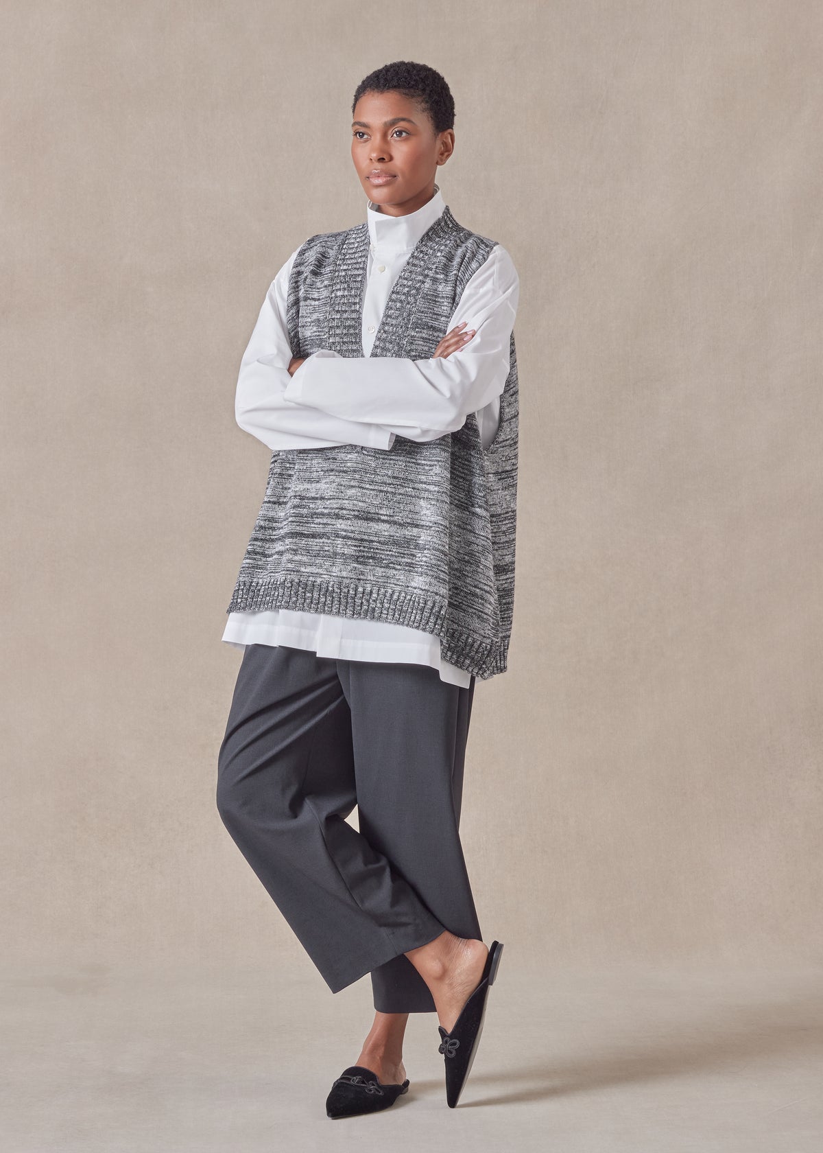 cotton linen mix sleeveless a-line v-neck - mid plus