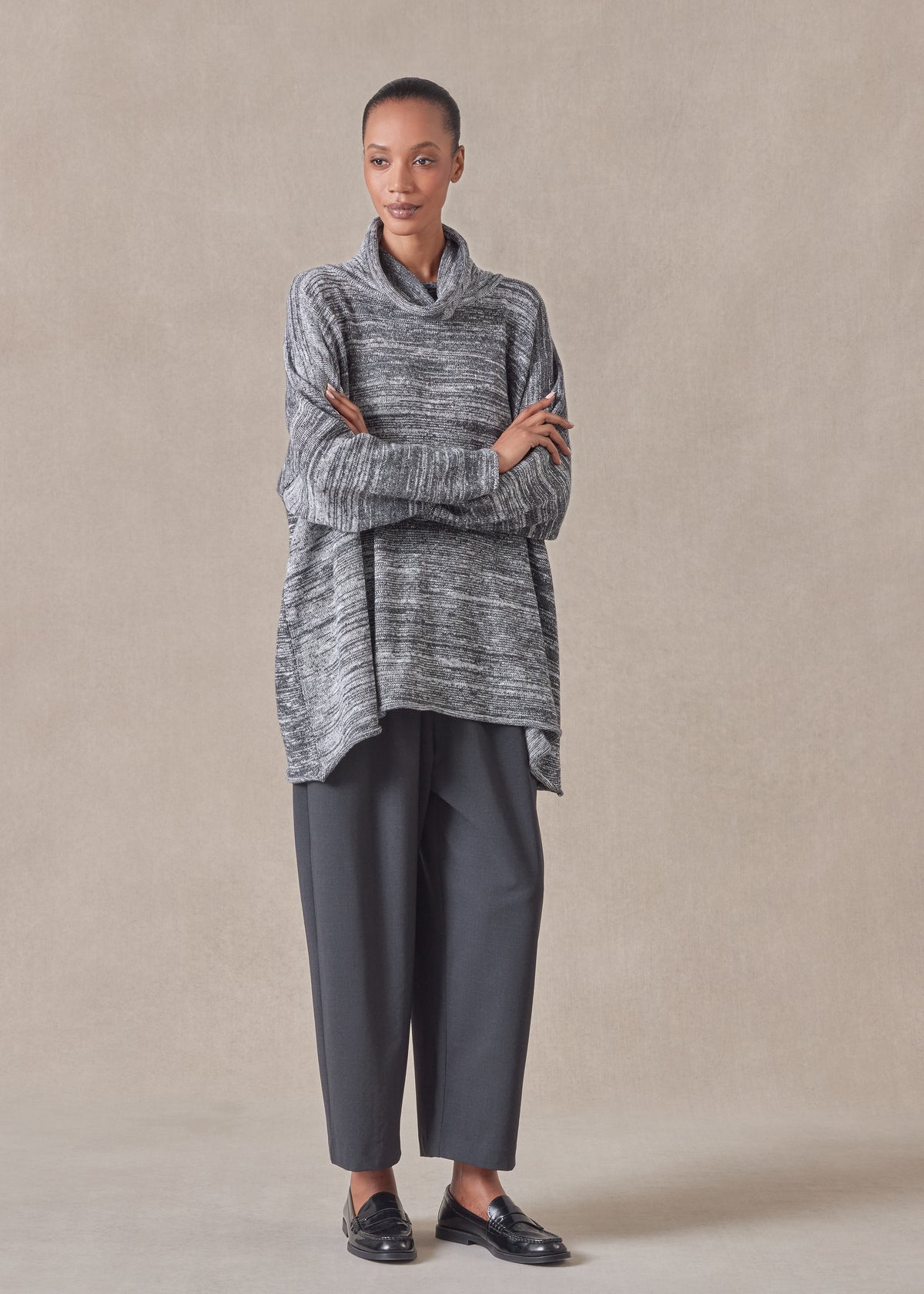 cotton linen mix wide a-line monks top - long