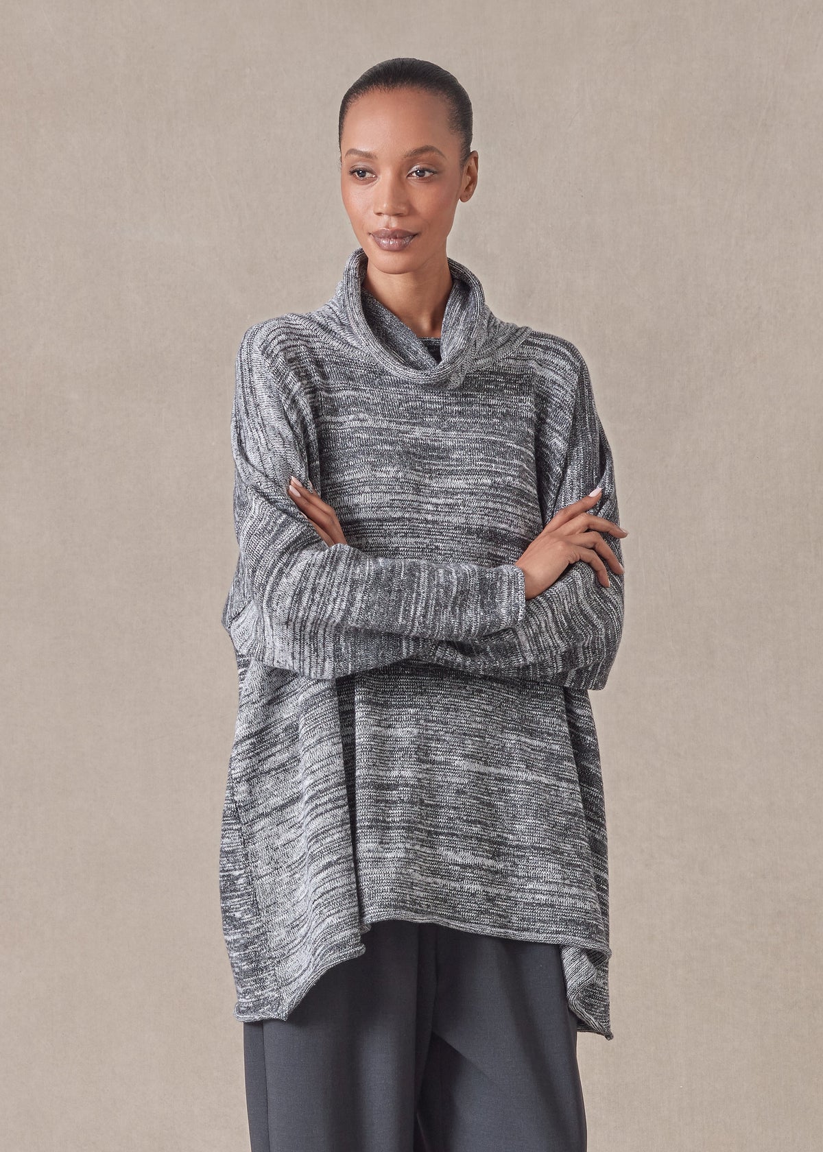 cotton linen mix wide a-line monks top - long