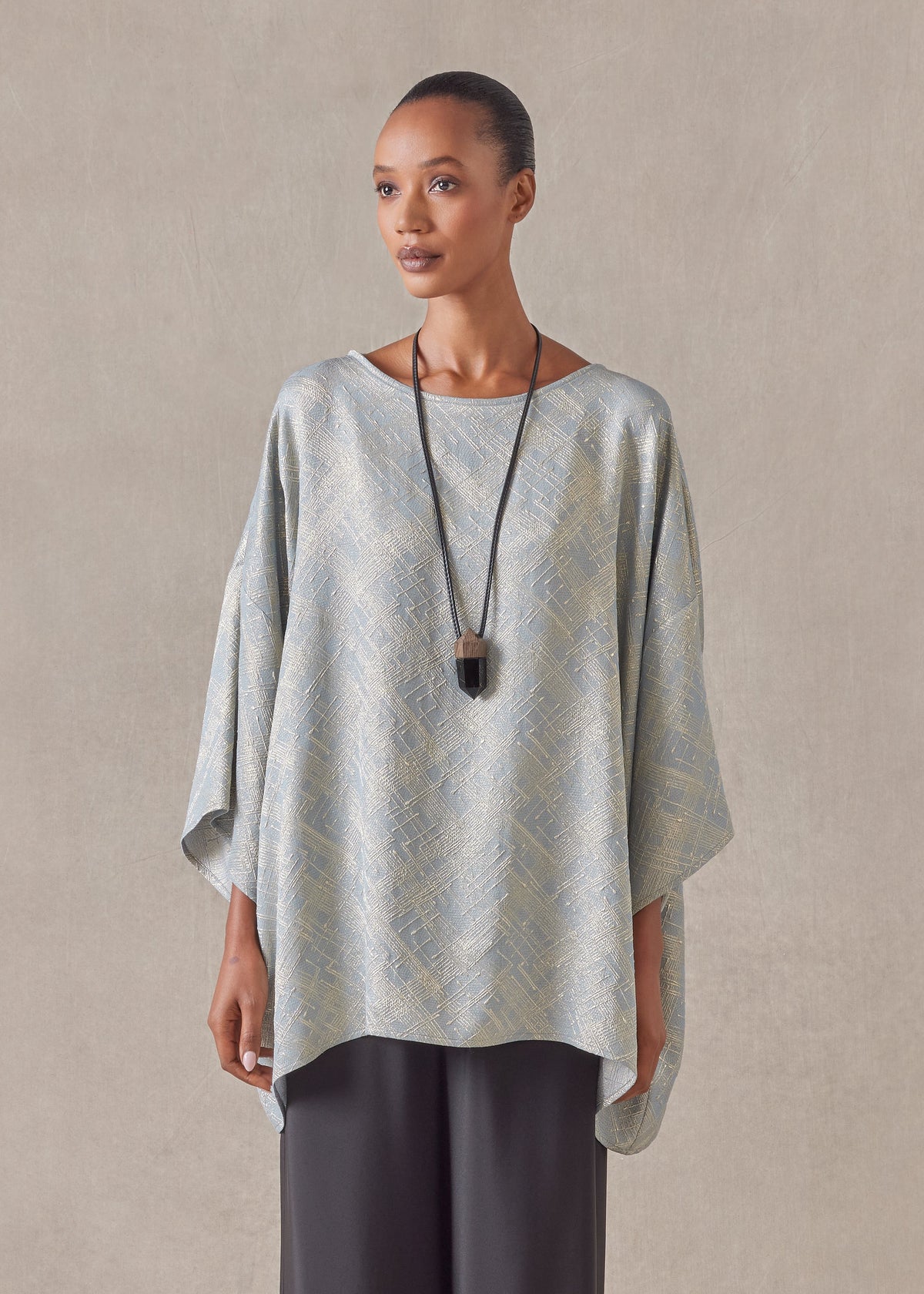 silk mix 3/4 sleeve bateau neck tunic - long