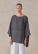 linen mix 3/4 sleeve scoop neck tunic - long