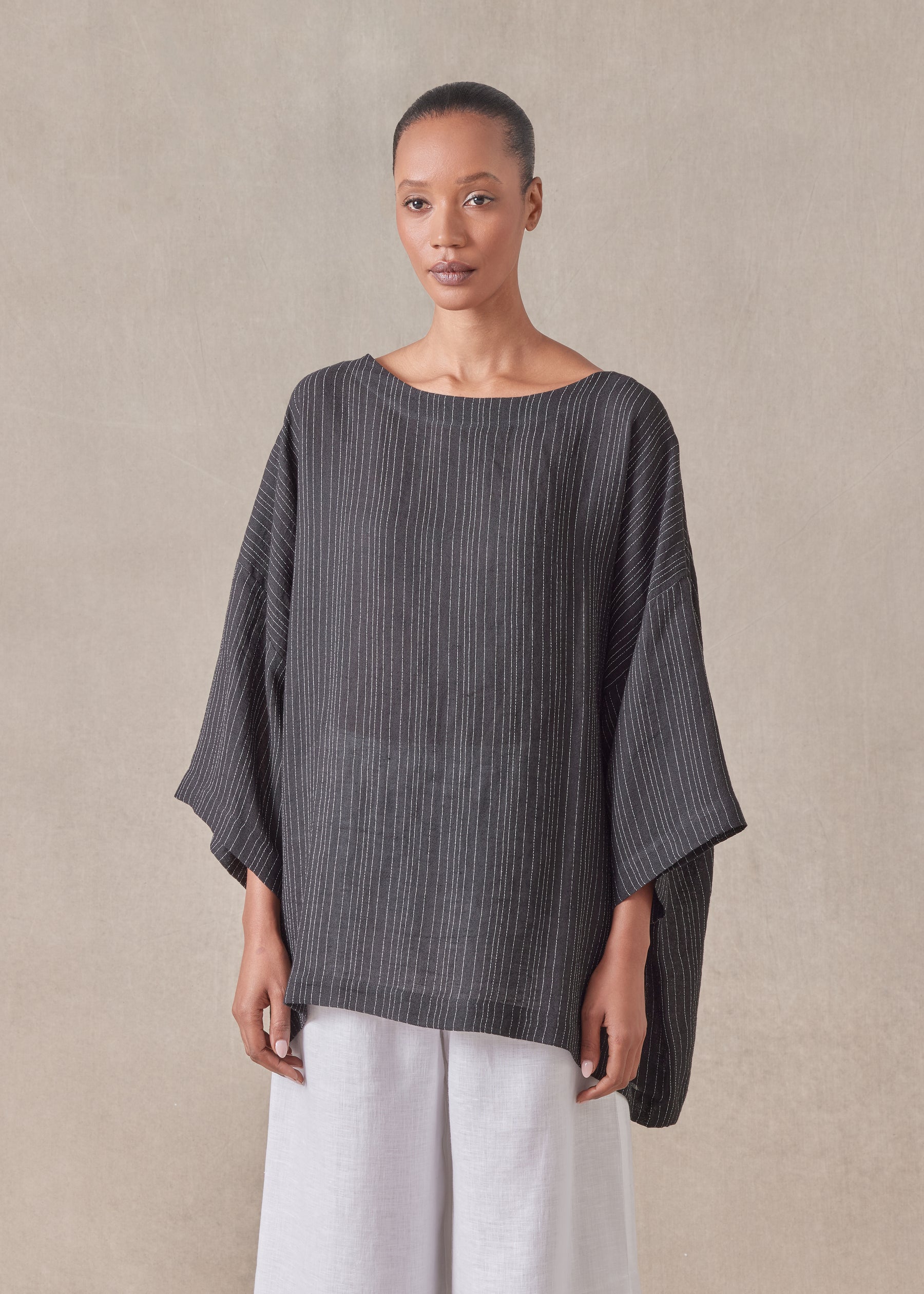 linen mix 3/4 sleeve scoop neck tunic - long