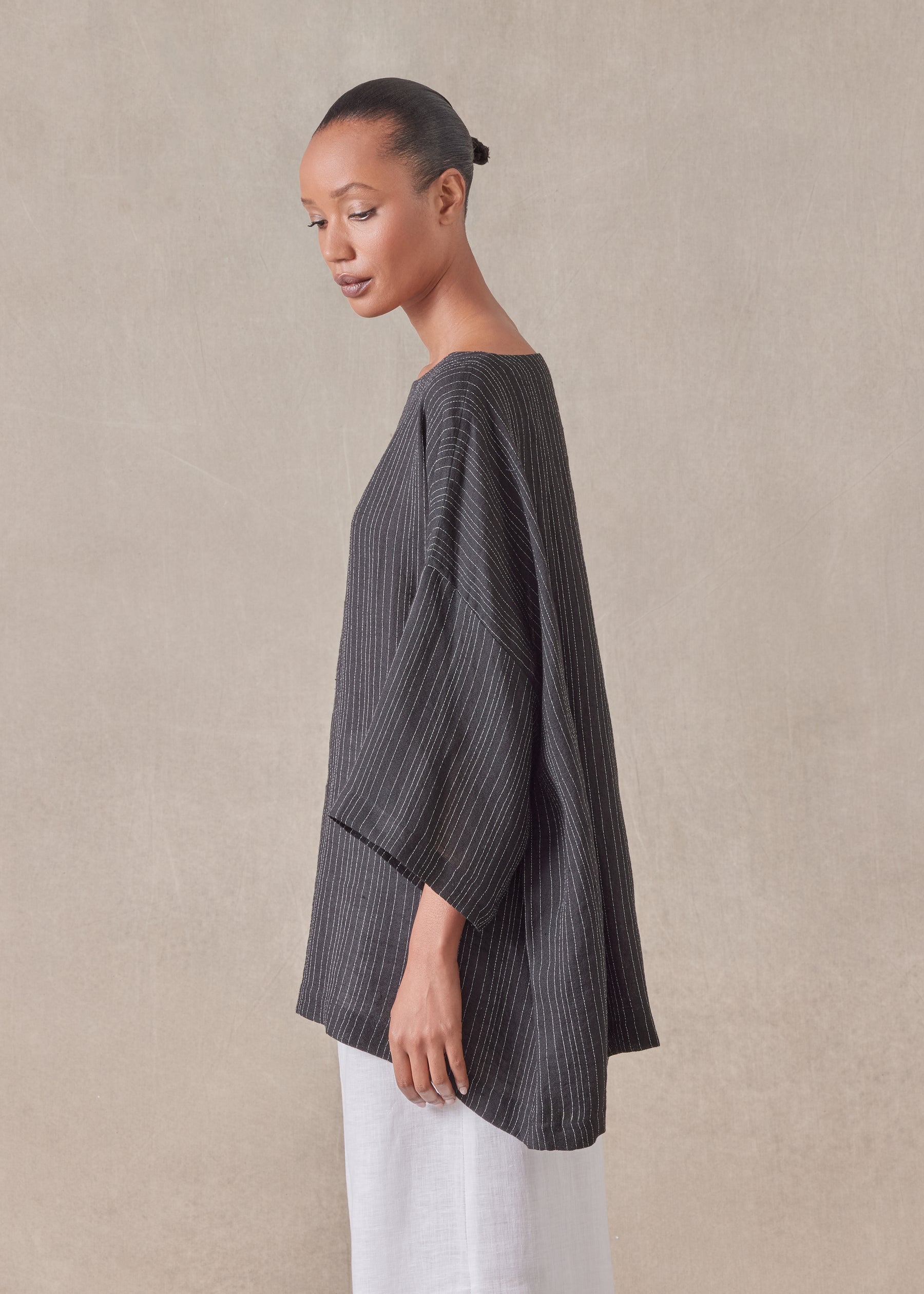 linen mix 3/4 sleeve scoop neck tunic - long