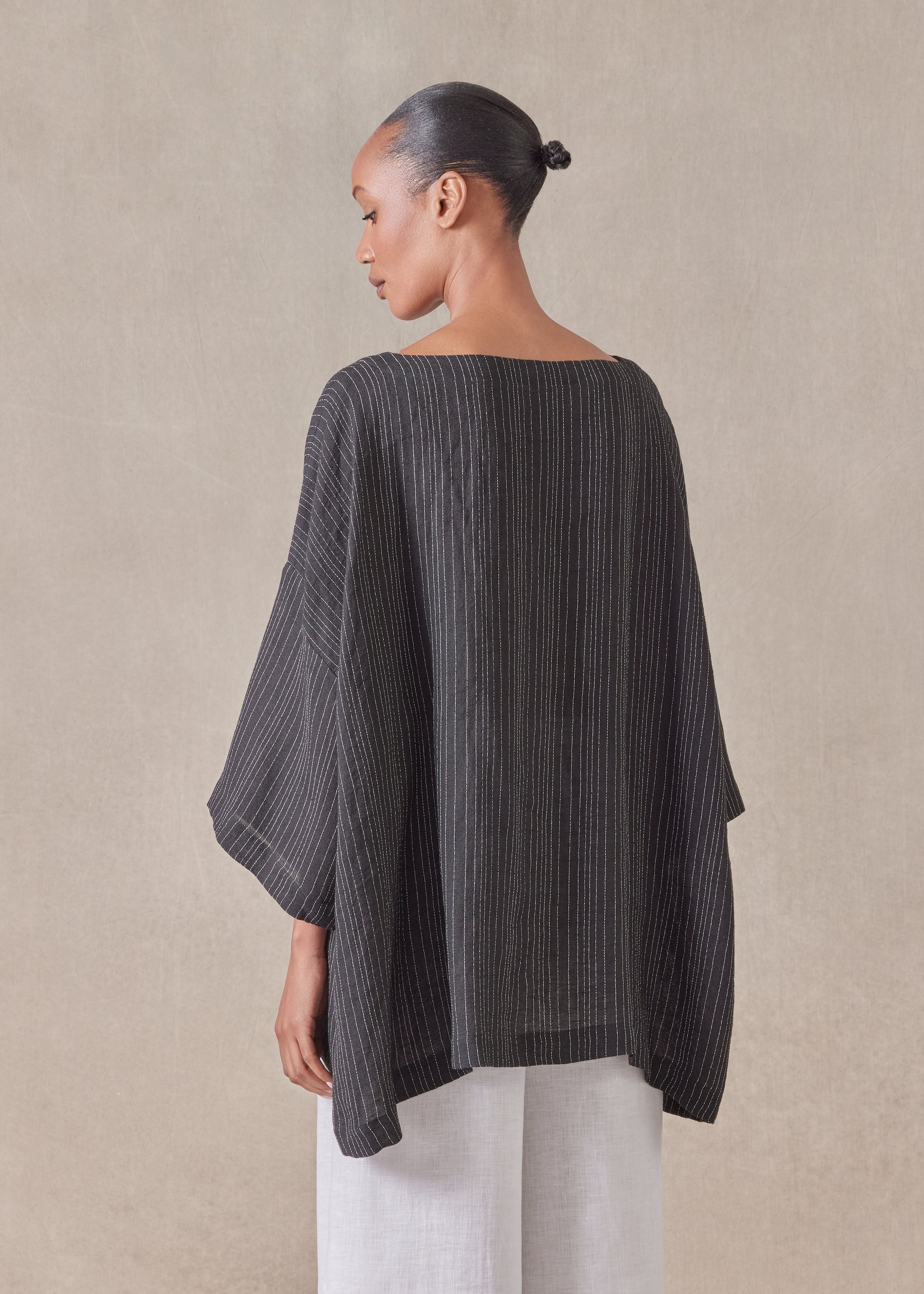 linen mix 3/4 sleeve scoop neck tunic - long