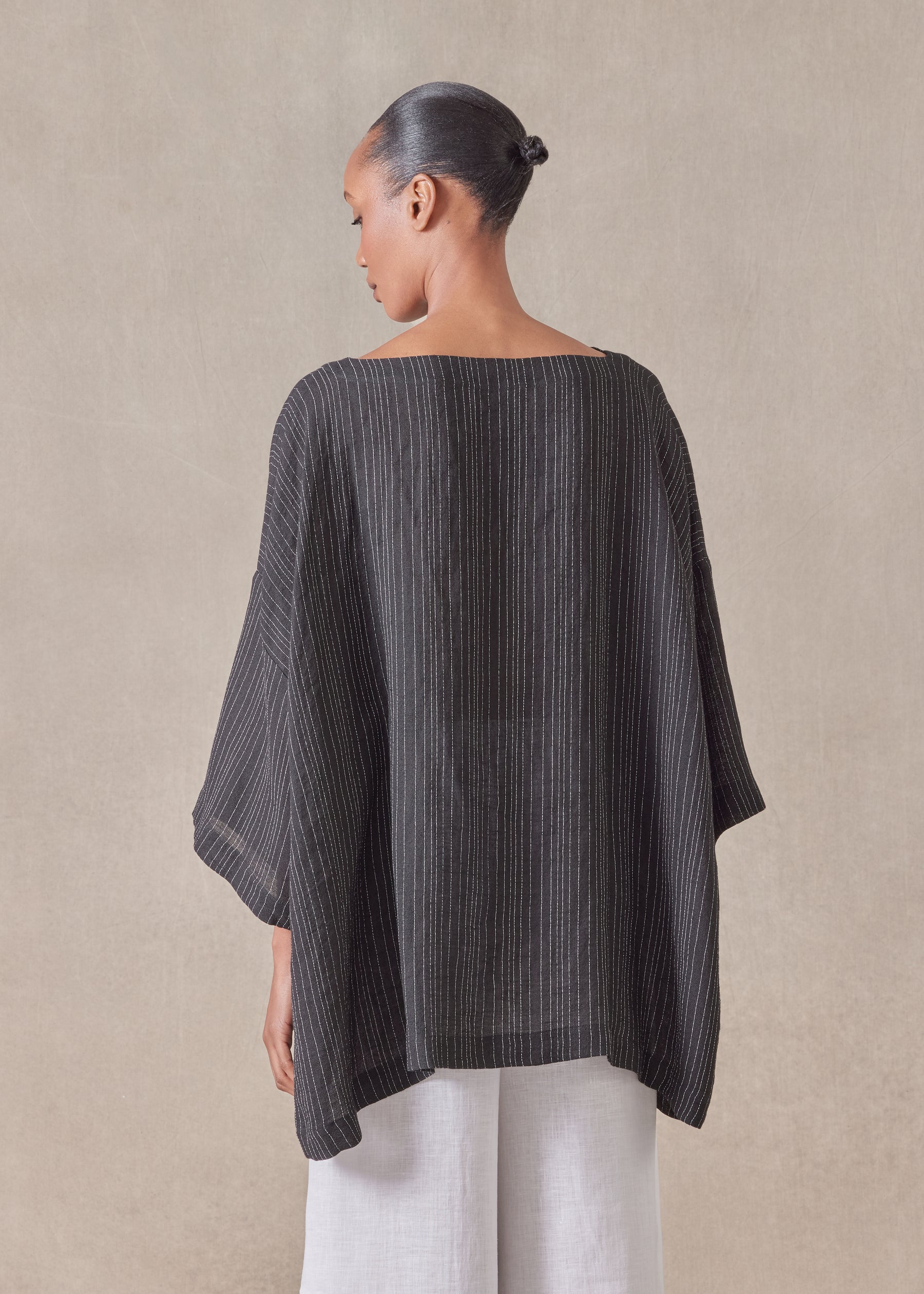 linen mix 3/4 sleeve scoop neck tunic - long