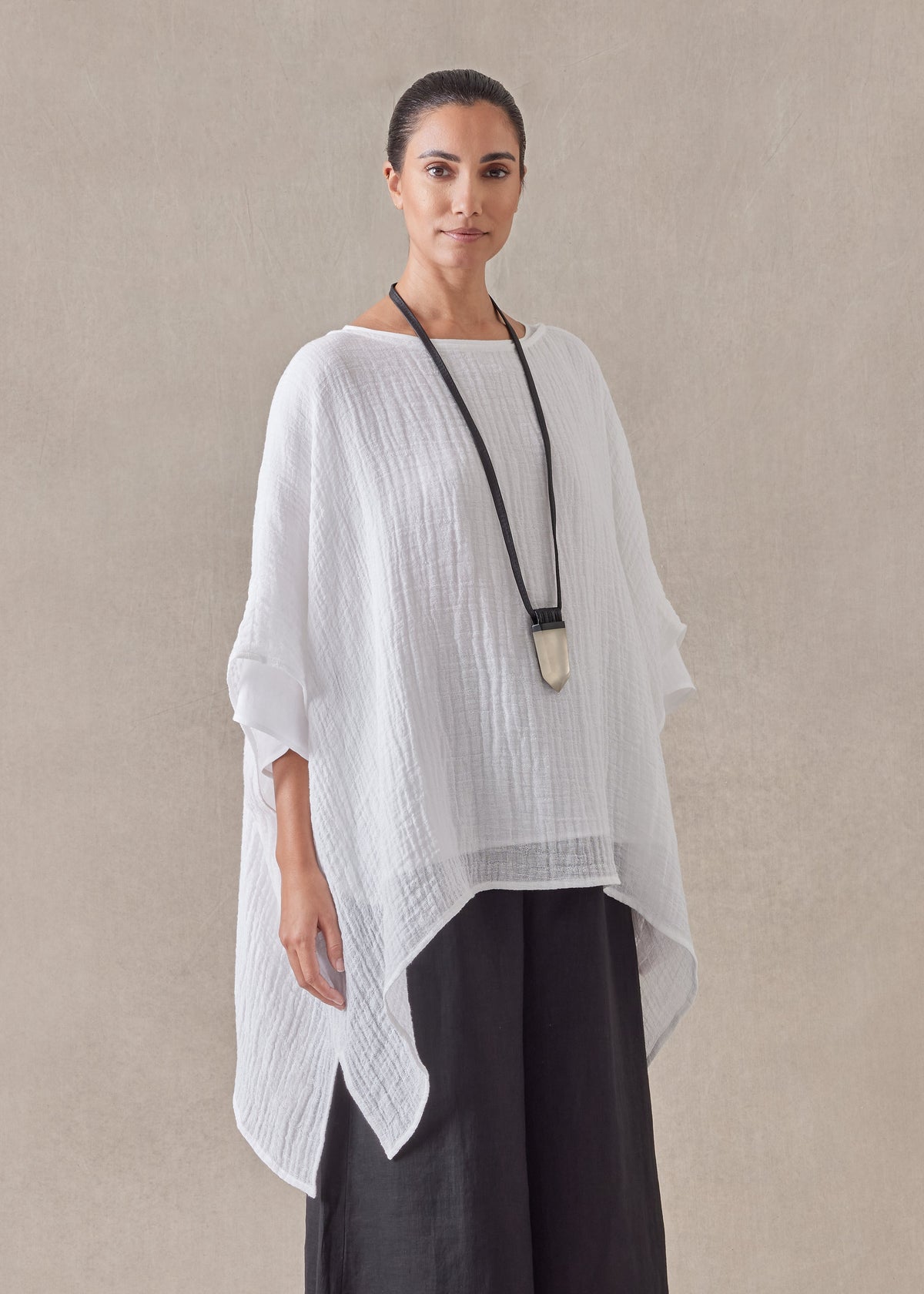 linen longer back scoop neck kaftan - mid plus