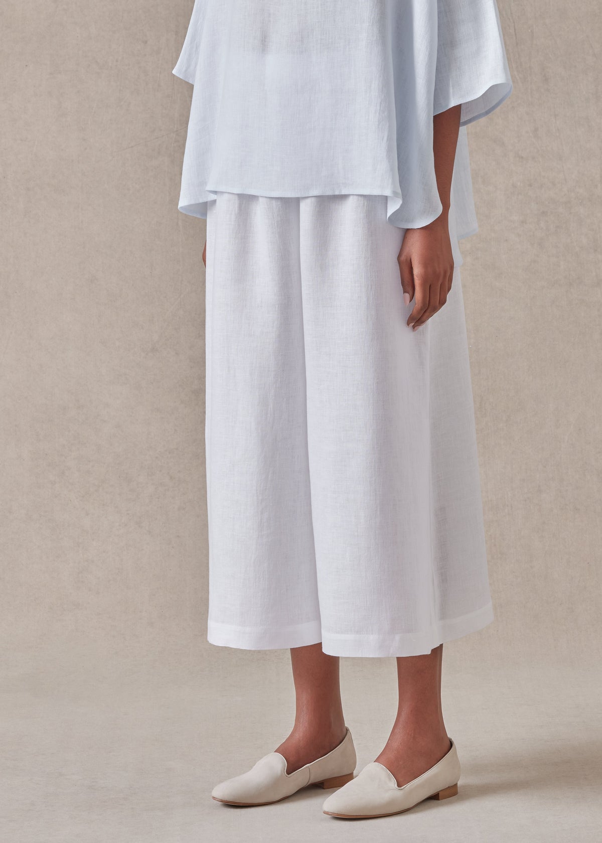 handkerchief linen flared culotte (white)