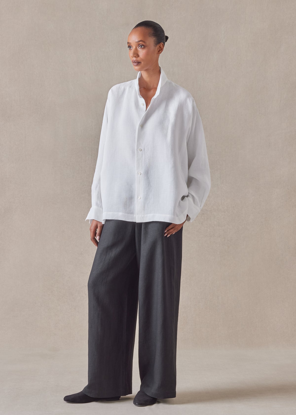 lightweight linen caucasus shirt with notch collar - mid plus (white)