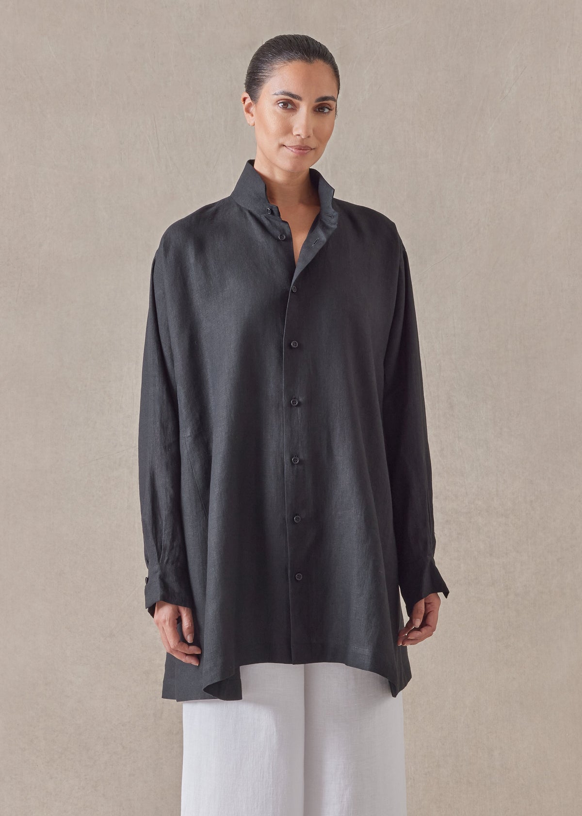 linen caucasus shirt with notch collar - long plus