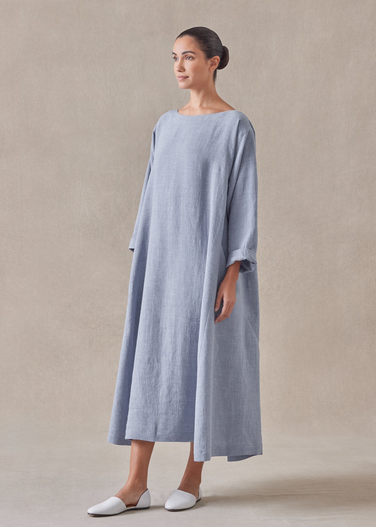 melange linen caucasus scoop neck dress (jean)