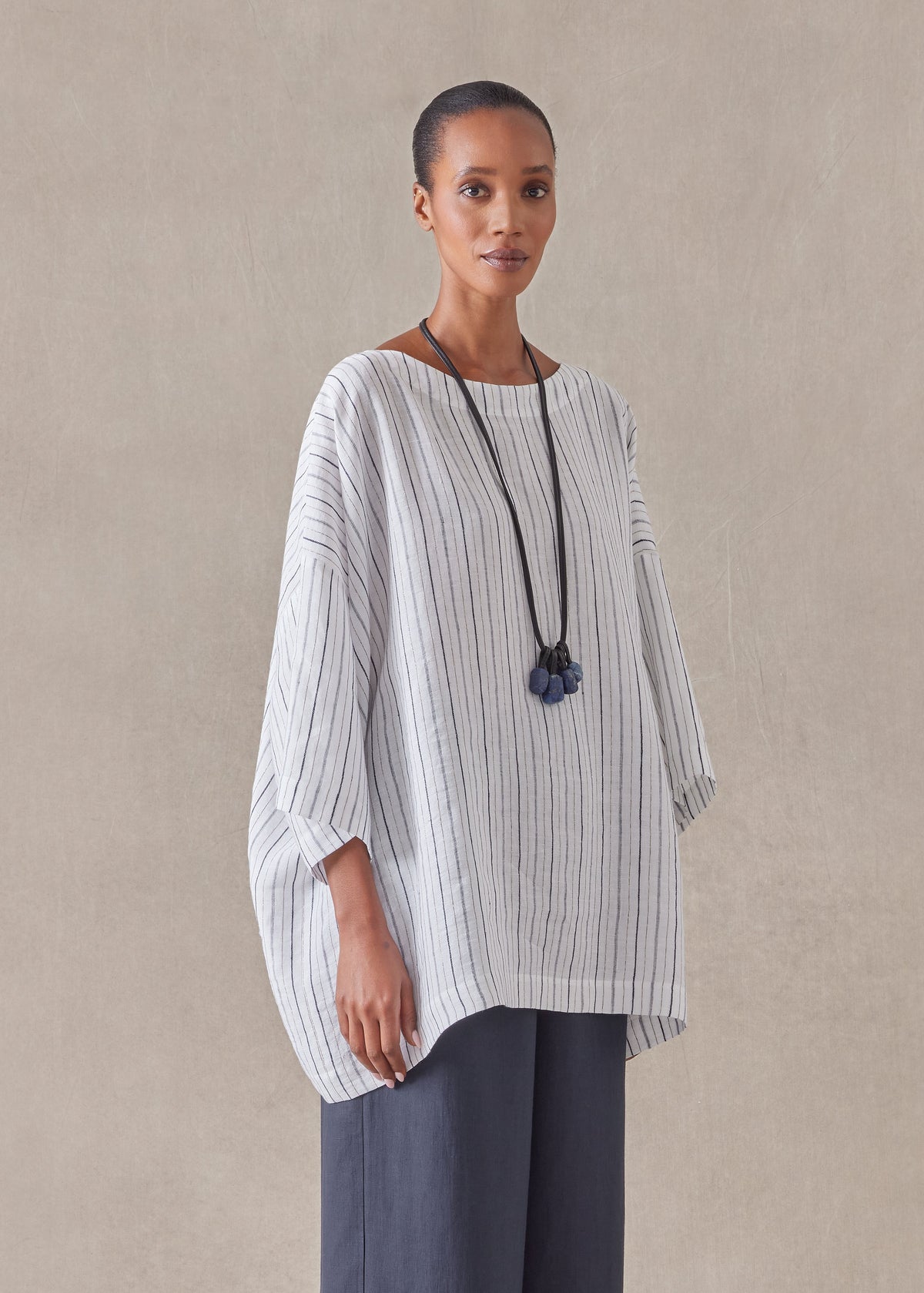 linen 3/4 sleeve scoop neck tunic - long