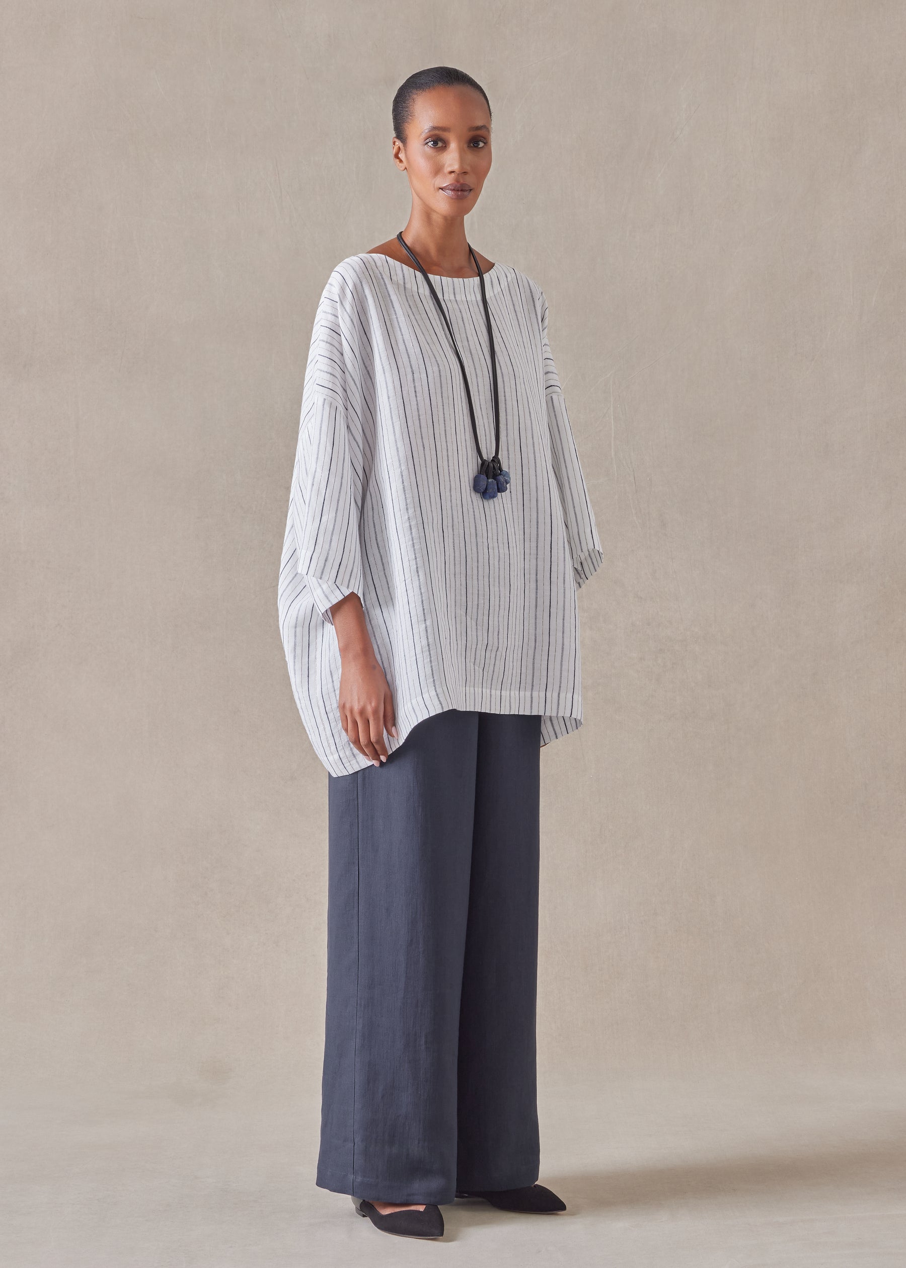 linen 3/4 sleeve scoop neck tunic - long