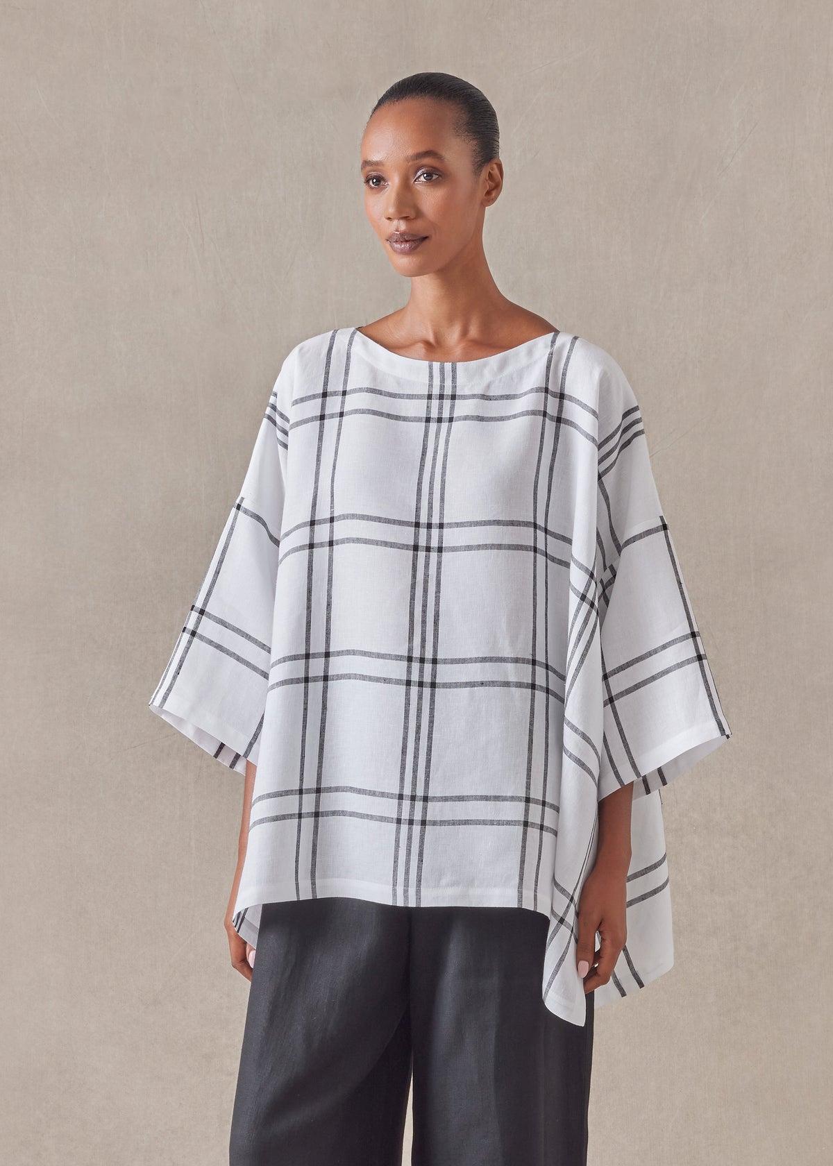 linen dps scoop neck 3/4 sleeve top - mid plus