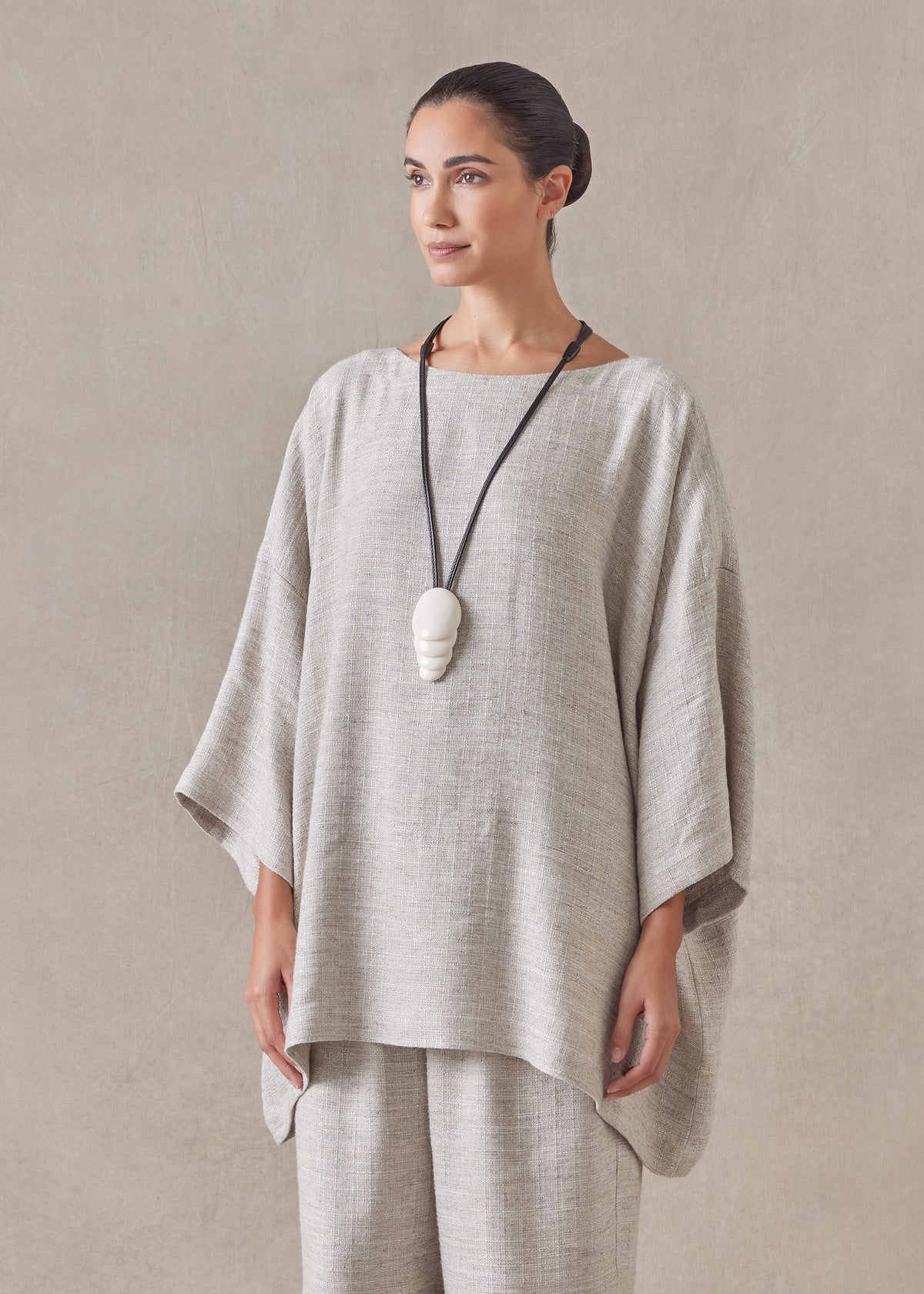linen mix 3/4 sleeve scoop neck - long