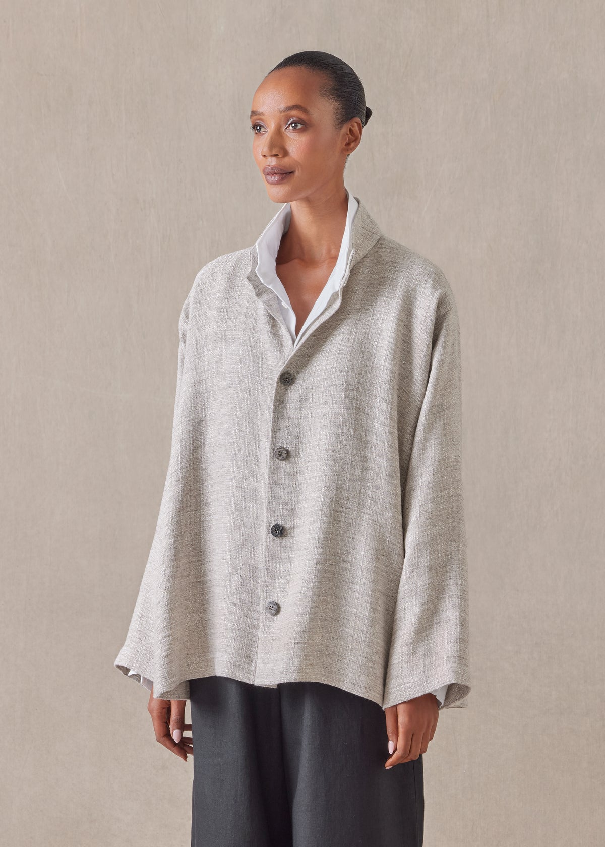 textured linen mix caucasus jacket with notch collar - mid plus (natural)