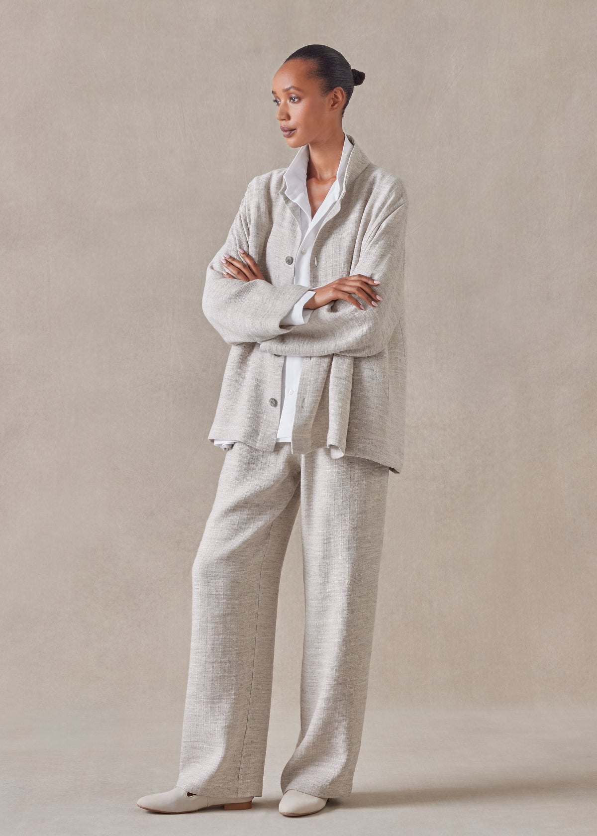 textured linen mix caucasus jacket with notch collar - mid plus (natural)