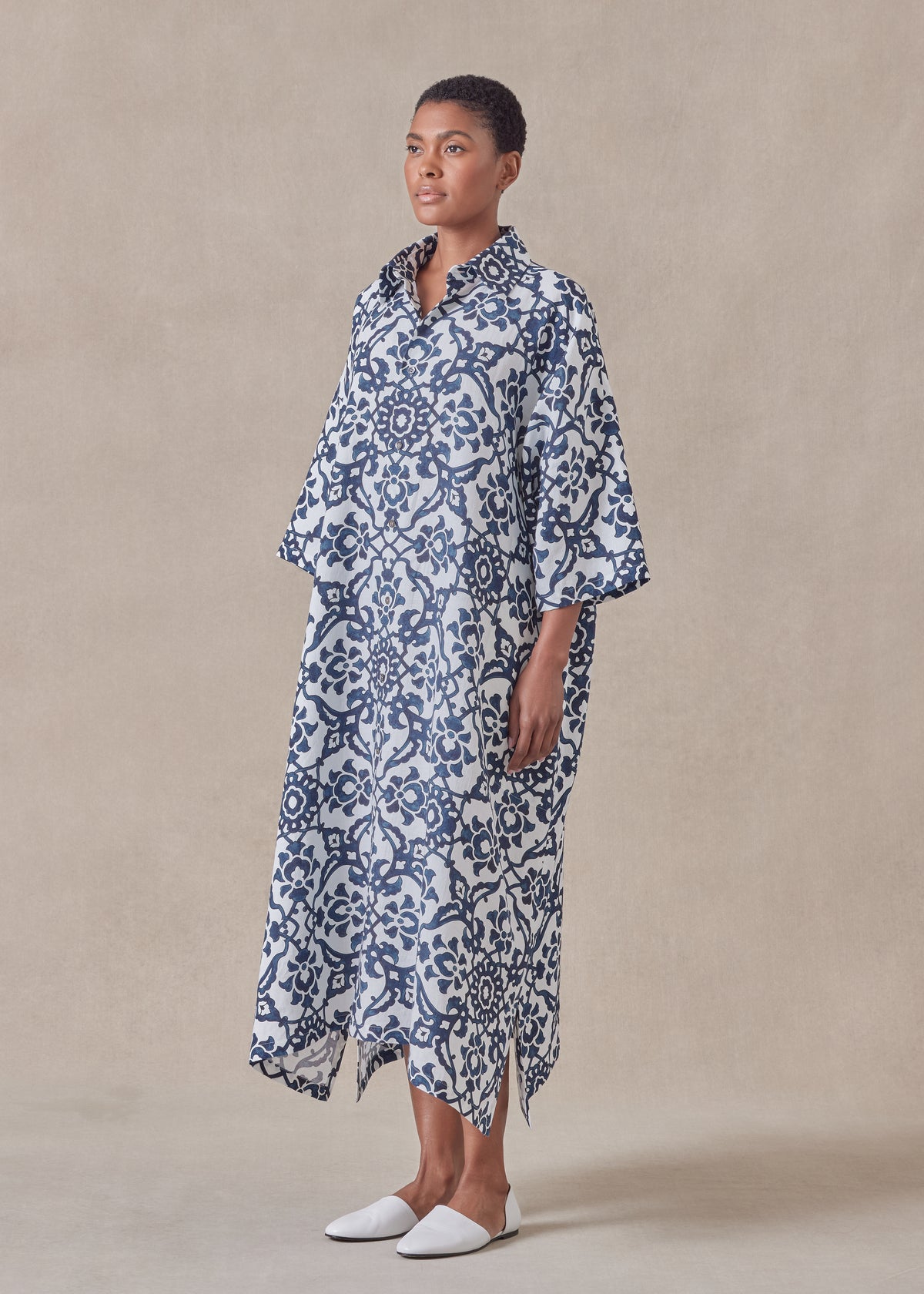 linen wide a-line short sleeve shirt dress with collar