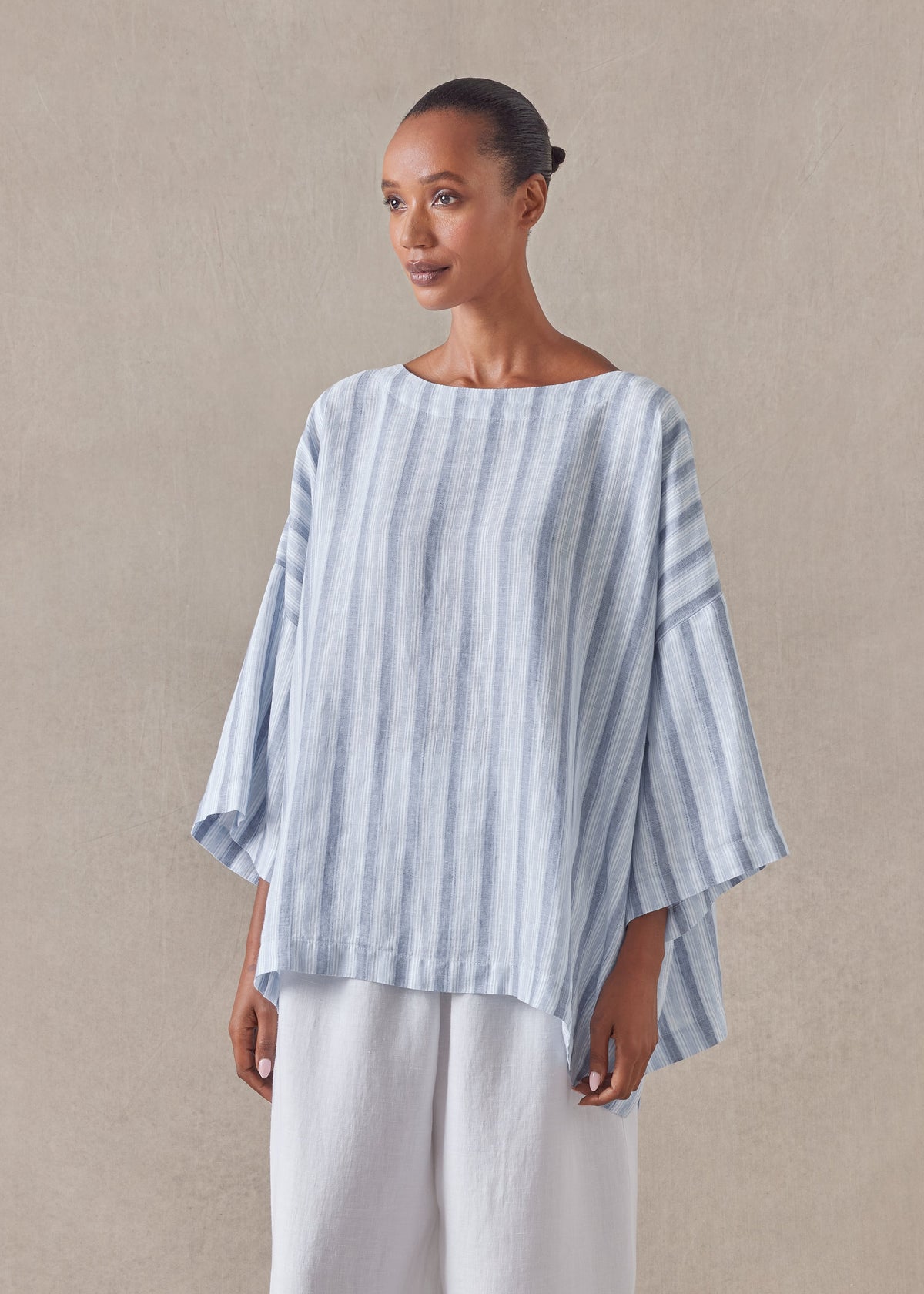 linen 3/4 sleeve scoop neck tunic - mid plus