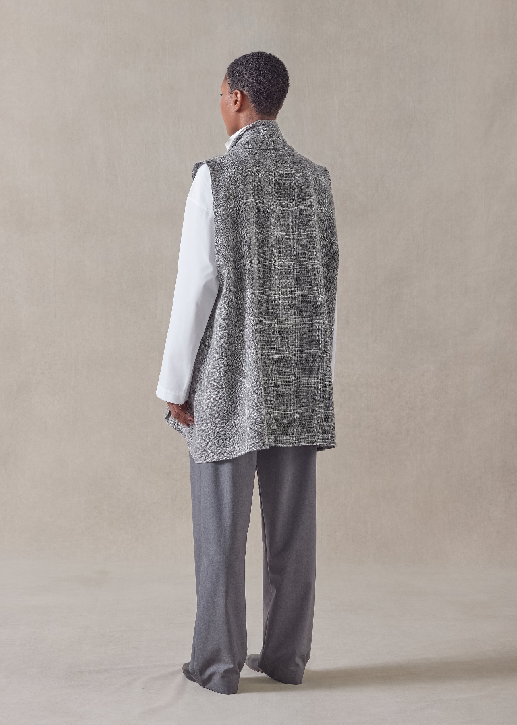 linen wool mix a-line scrunch shawl collar waistcoat - long