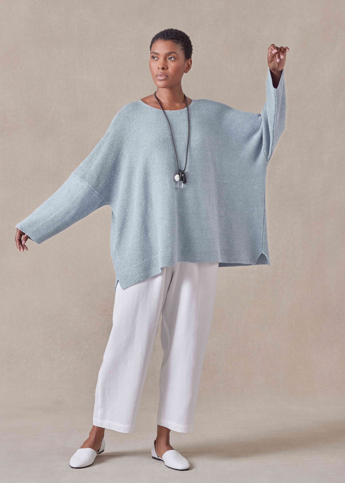 linen cotton mix bateau neck sweater - mid plus (bridgertonblue)