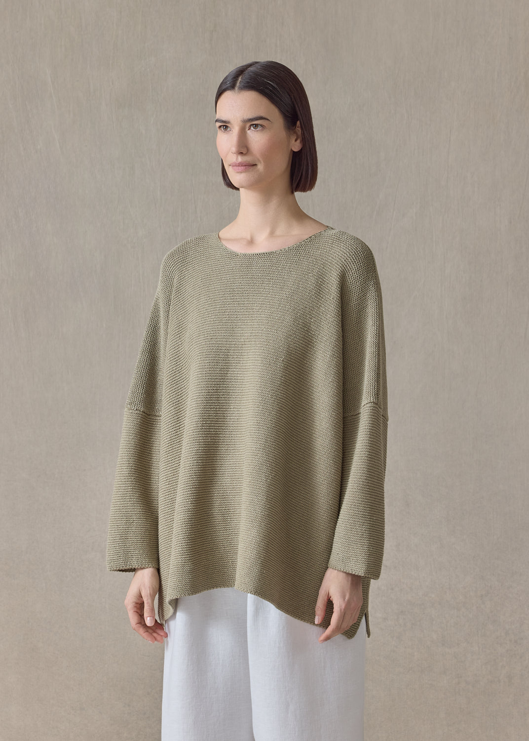 linen cotton mix bateau neck sweater - mid plus (cardamom)