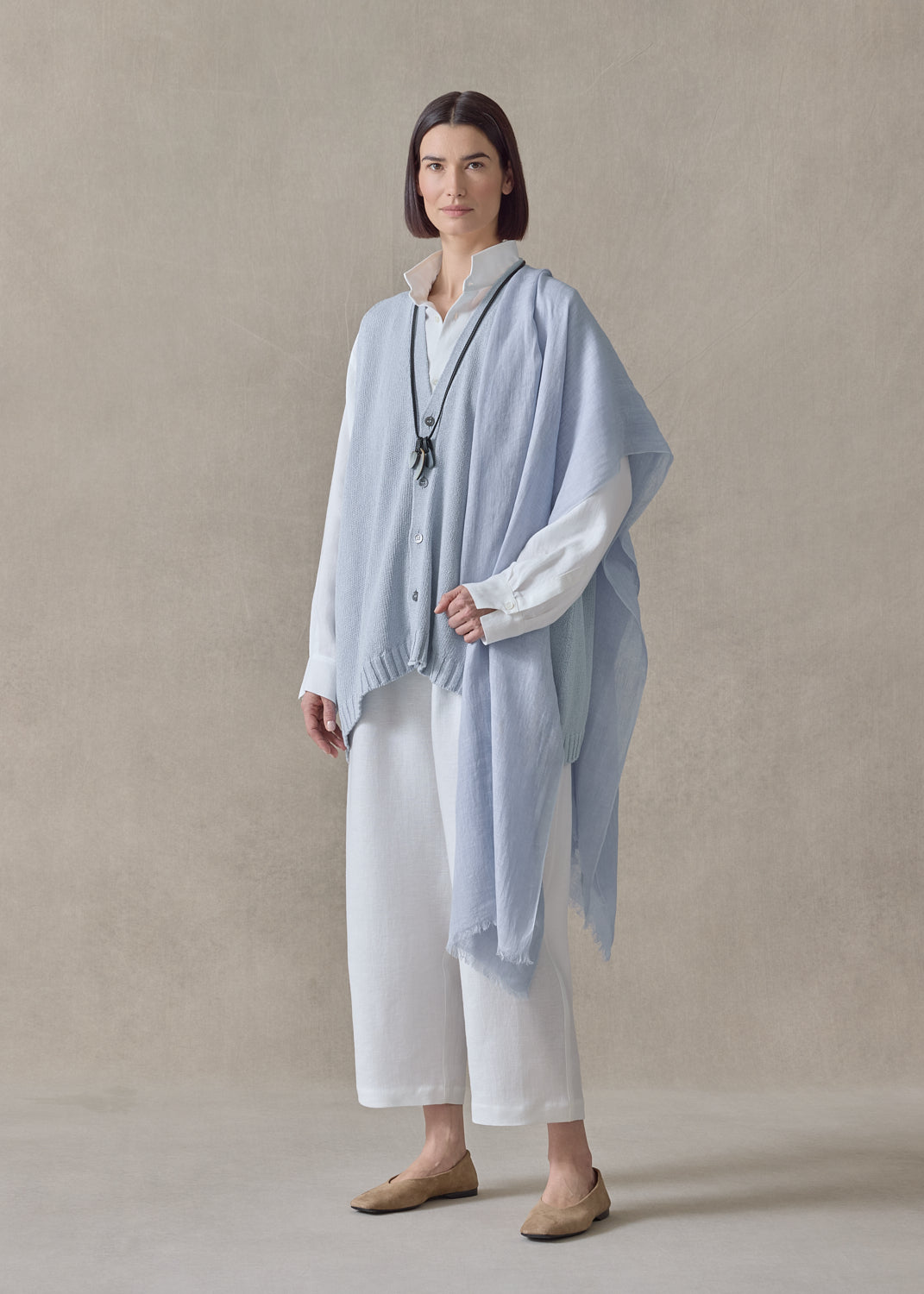 linen cotton a-line sleeveless v neck cardigan - mid plus (bridgertonblue)