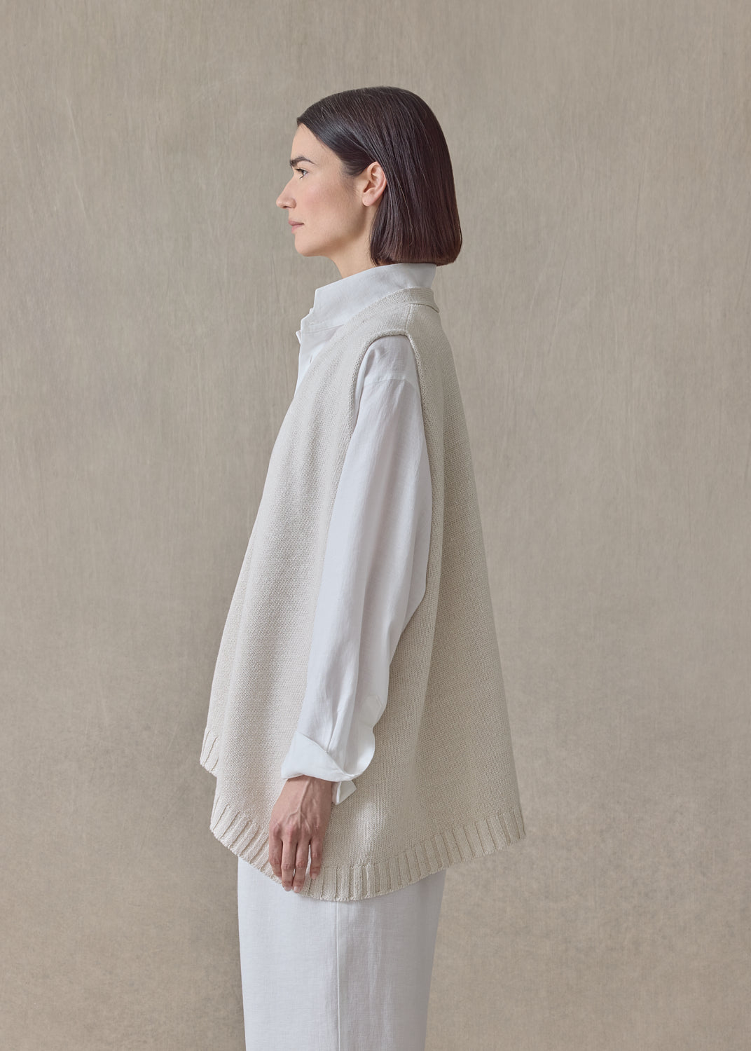 linen cotton a-line sleeveless v neck cardigan - mid plus (string)