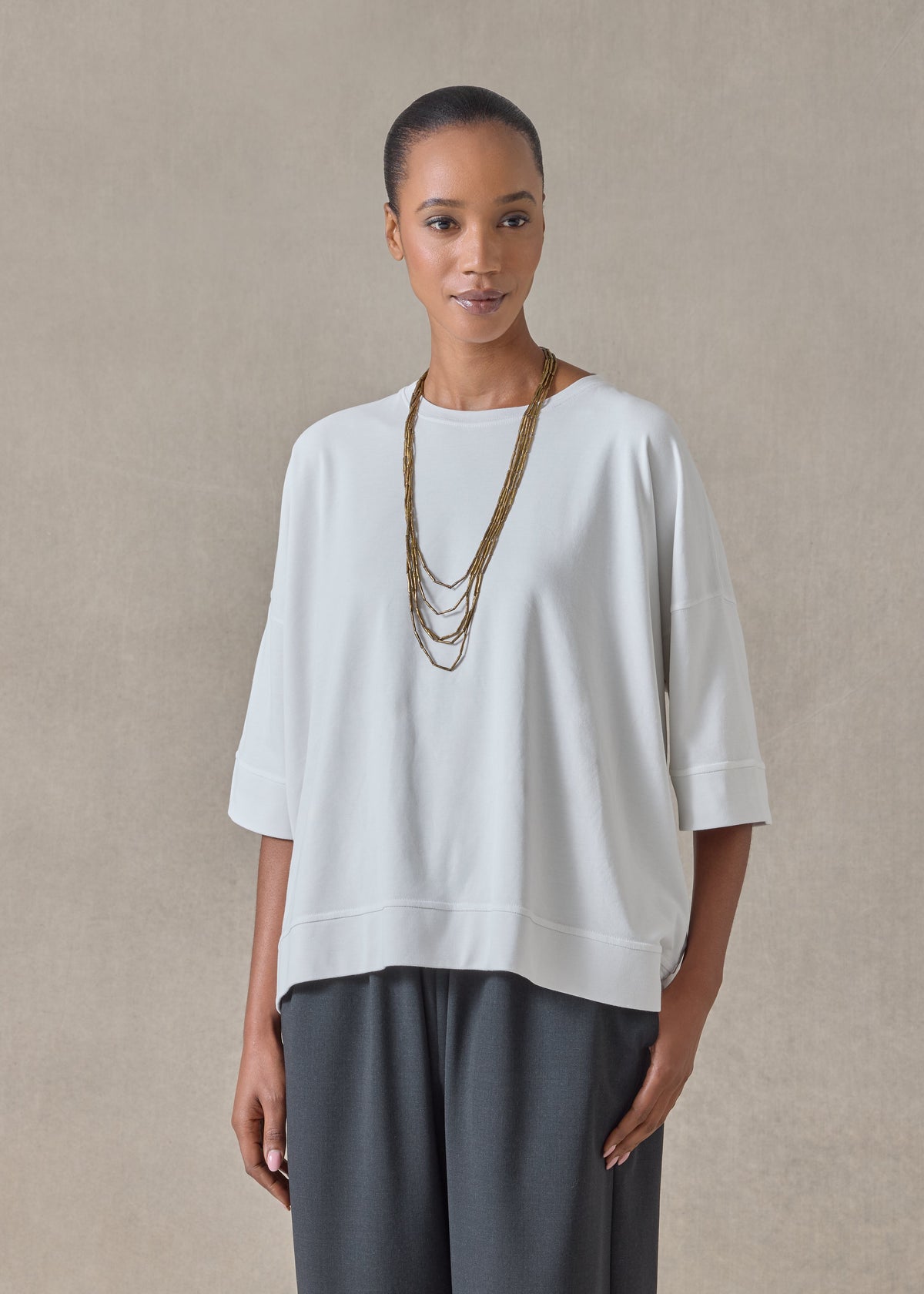 cotton jersey round neck 3/4 sleeve top with hembands - mid plus (silversoft)