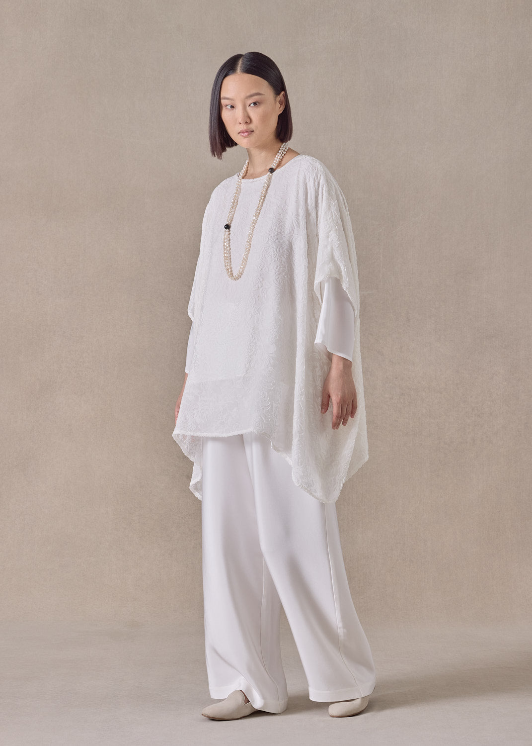 Devore Velvet silk mix kaftan - long (white)