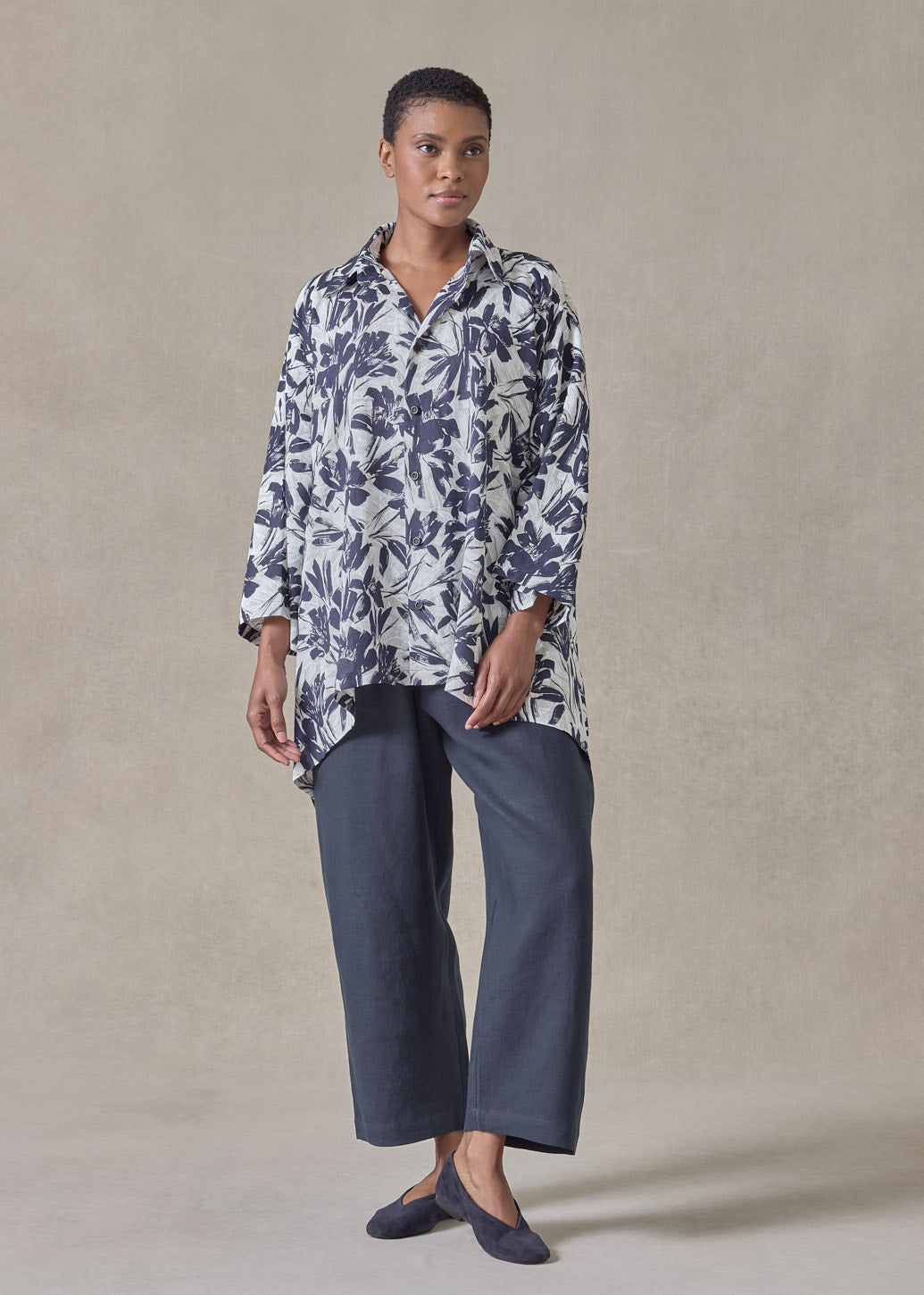 linen dps shirt with collar - mid plus (naturalnavy)