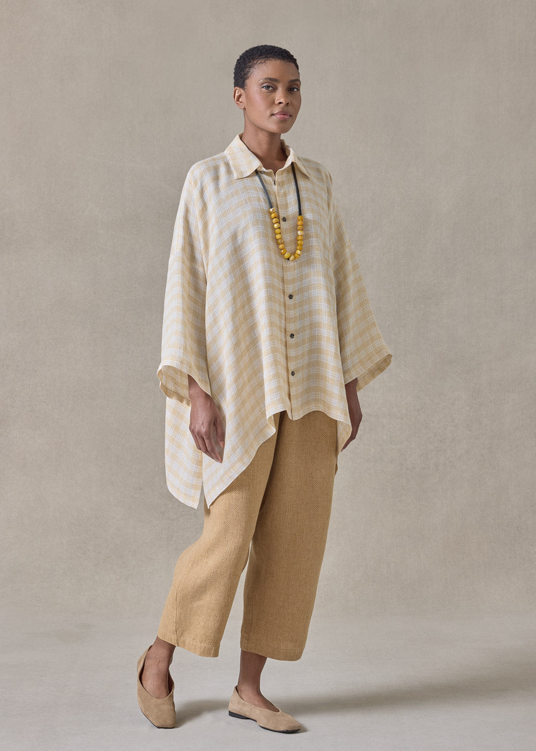 delave linen double pointed sides short sleeve shirt with collar - mid plus (haylight)