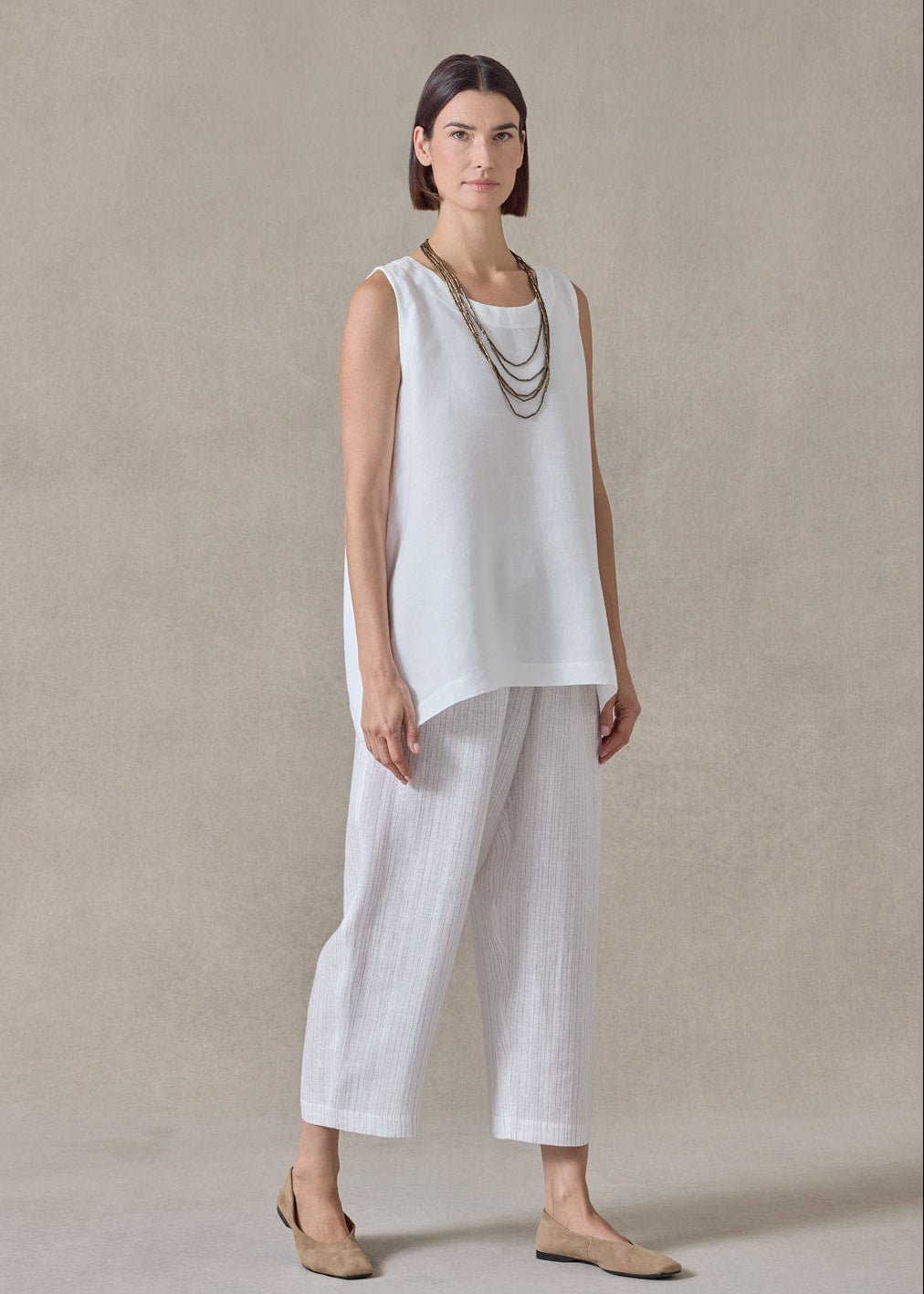 extrafine gold stripe handkerchief linen japanese trouser (white)