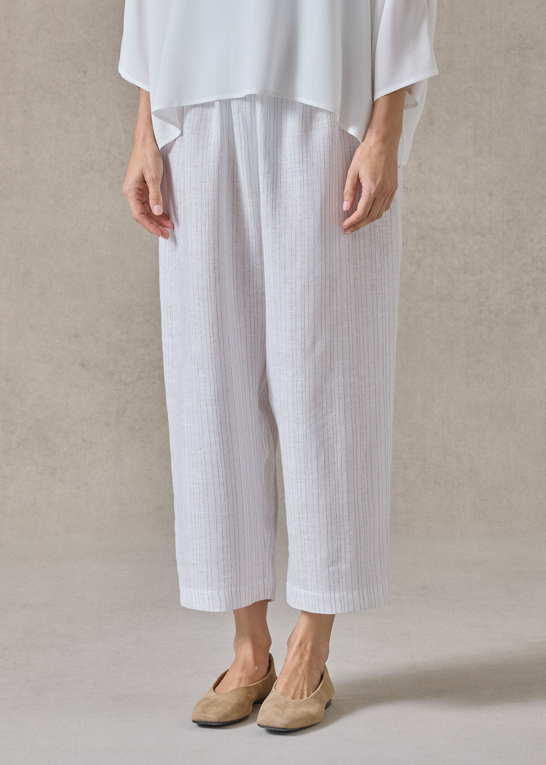 extrafine gold stripe linen japanese trouser (white)