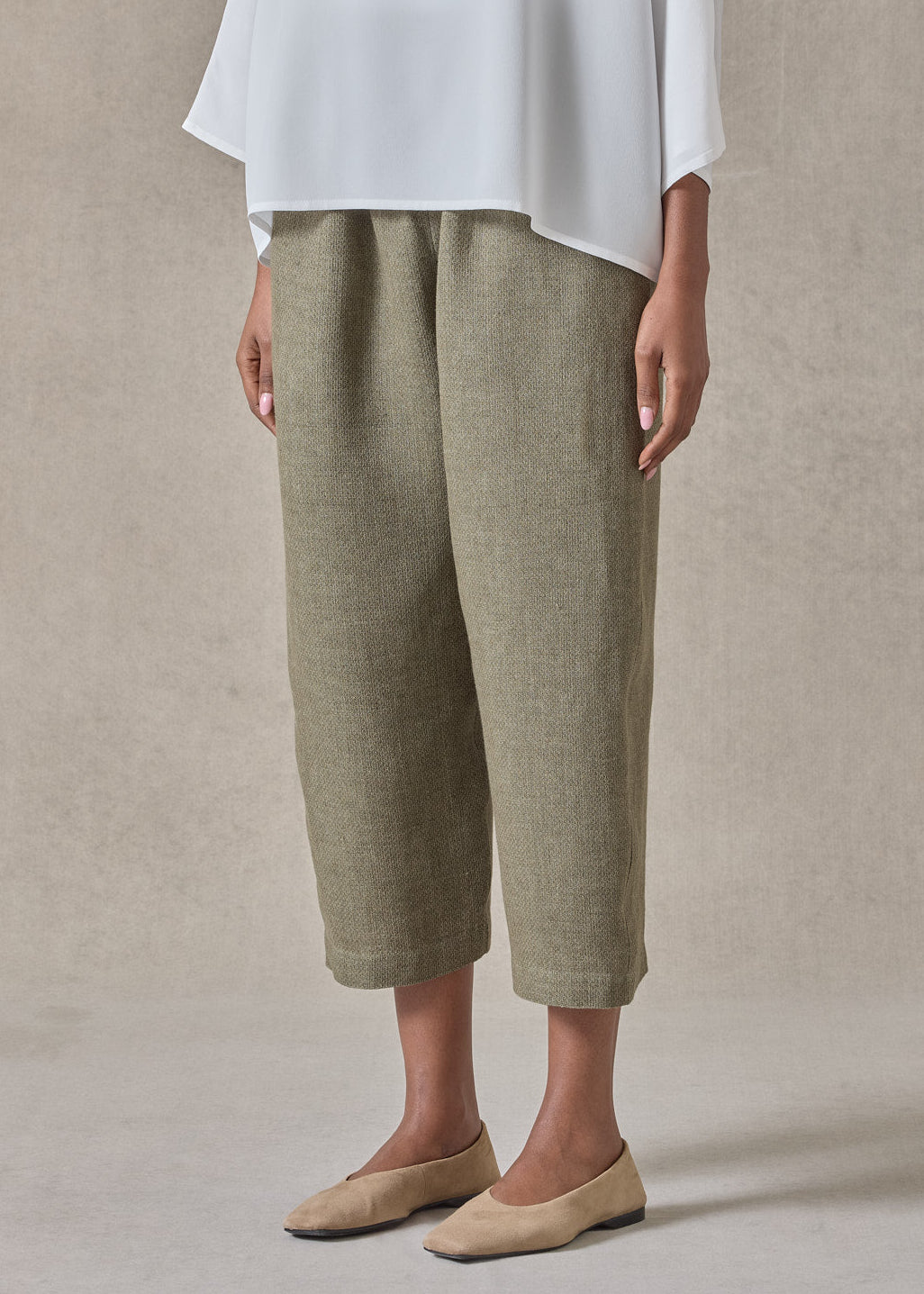 textured linen japanese trouser (olive)