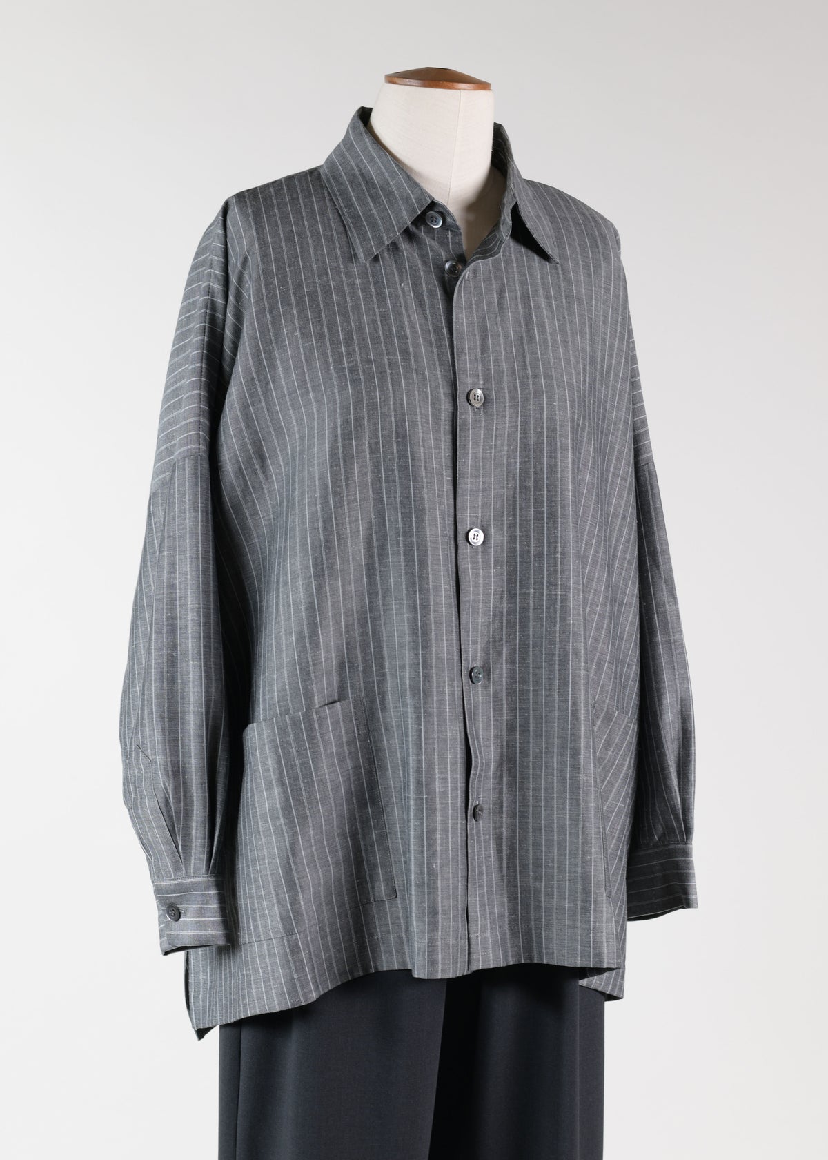 wool linen mix wide shirt jacket with collar - long