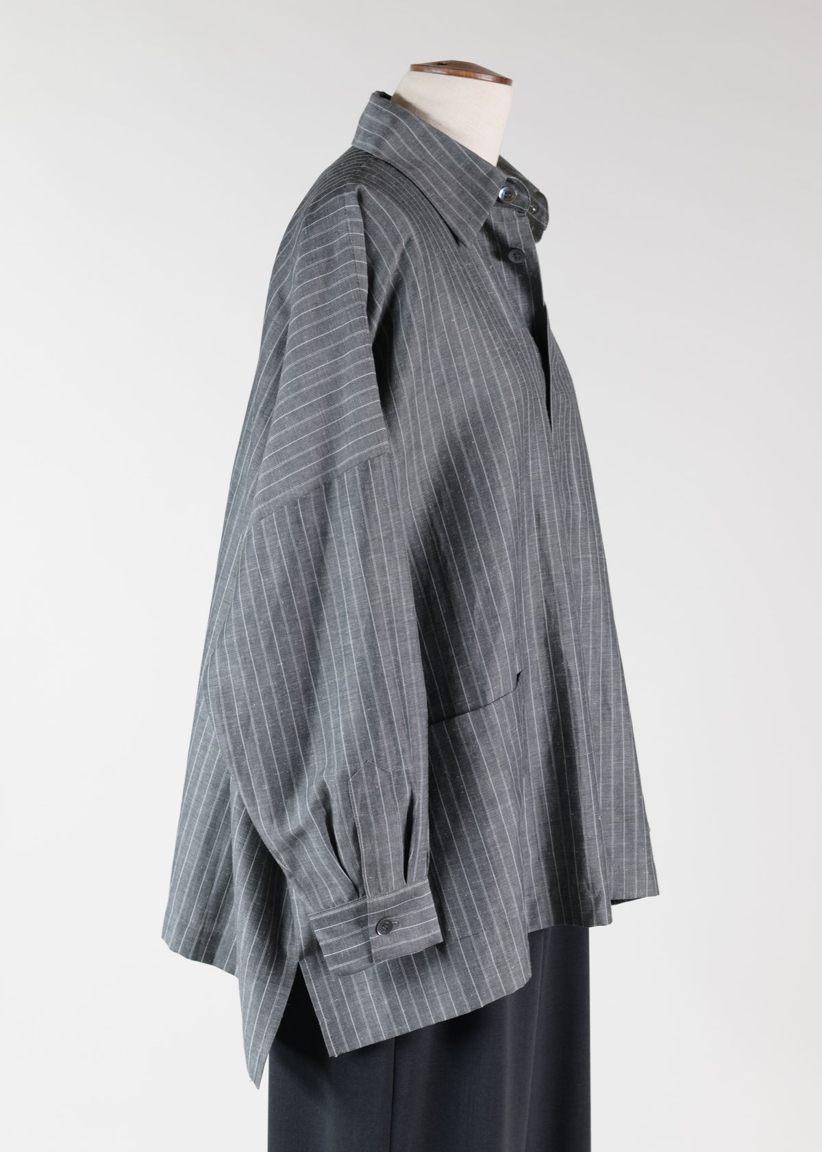 wool linen mix wide shirt jacket with collar - long