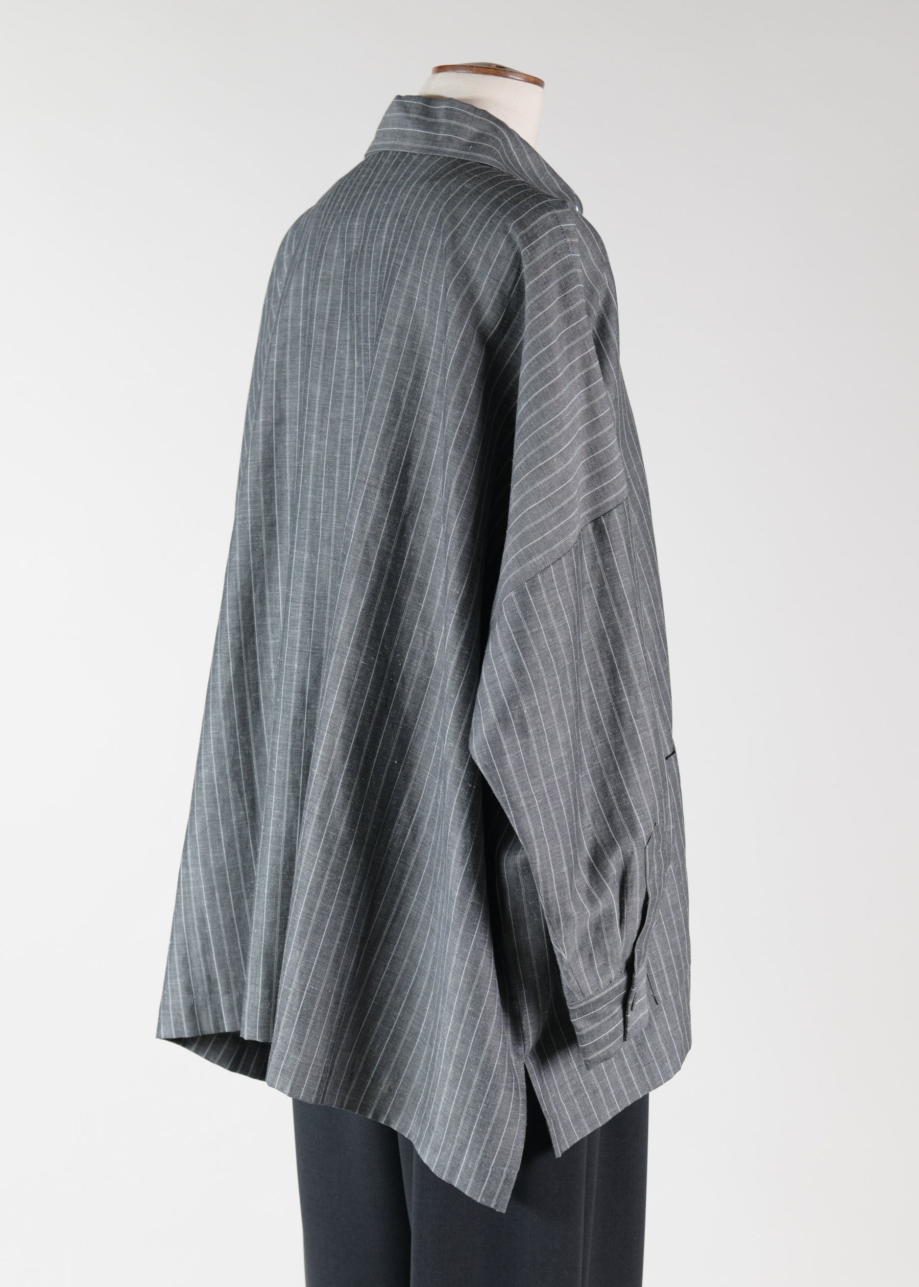 wool linen mix wide shirt jacket with collar - long