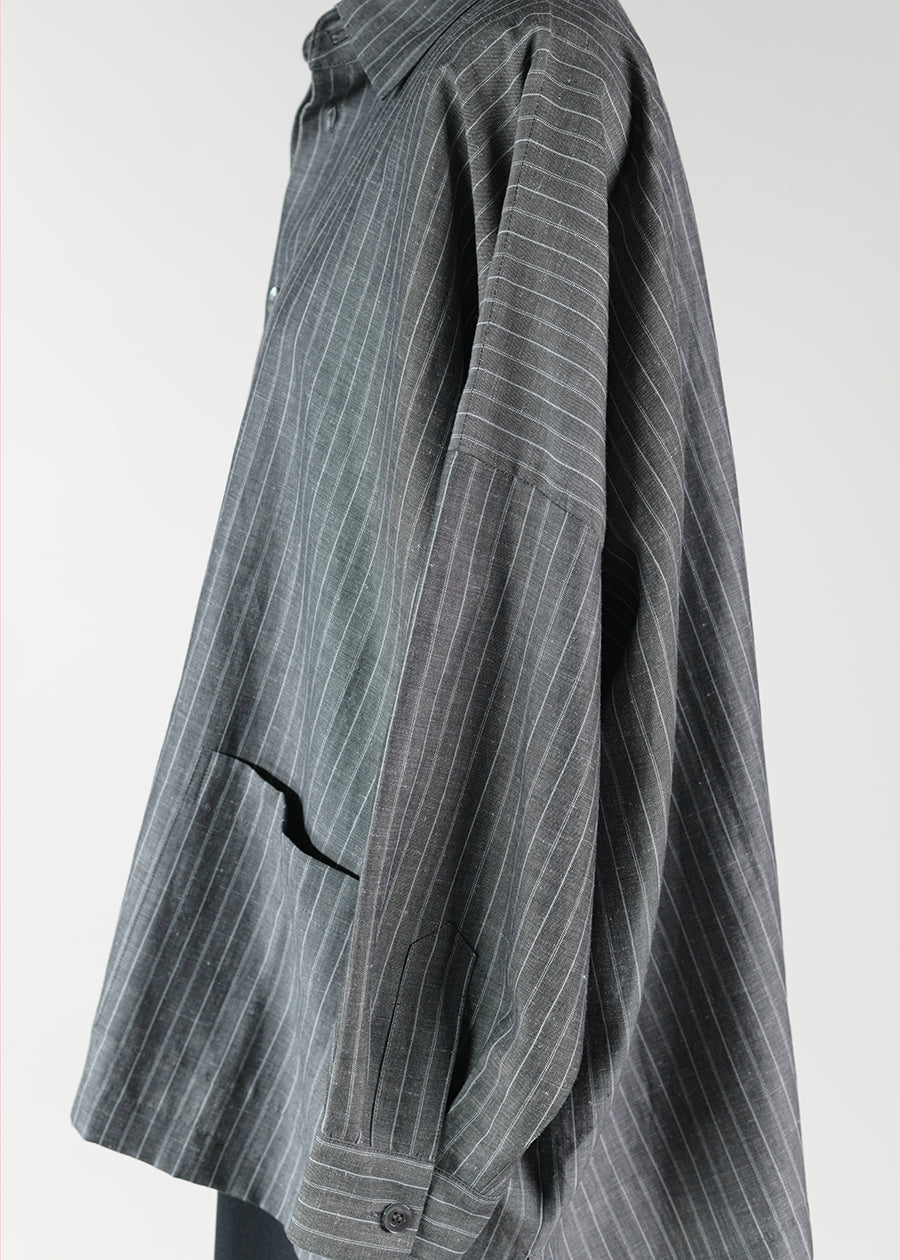 wool linen mix wide shirt jacket with collar - long
