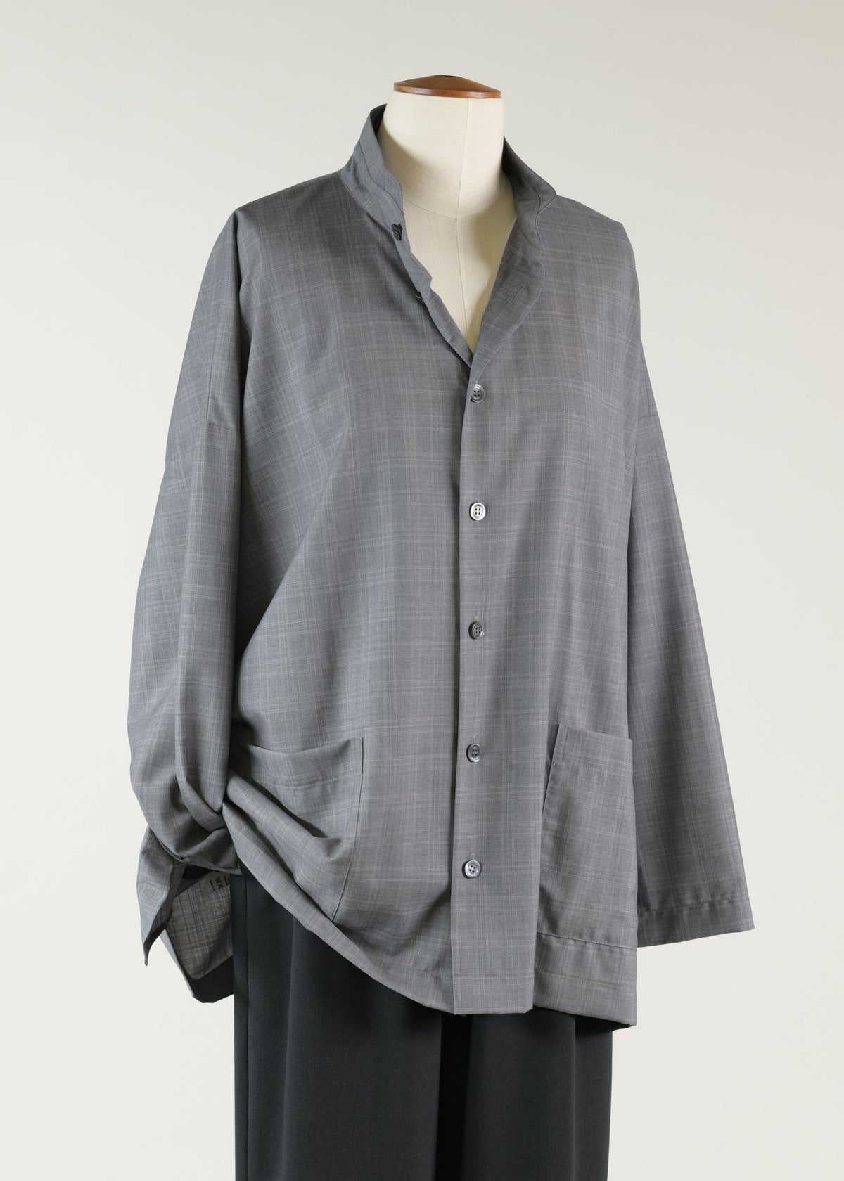 wool wide a-line double stand collarlar shirt jacket - long