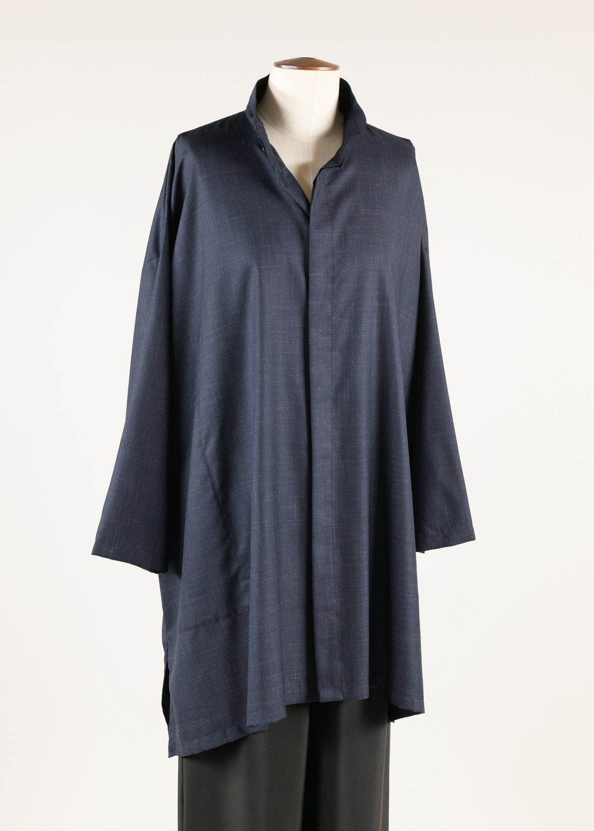 wide a-line double stand collar shirt - long plus