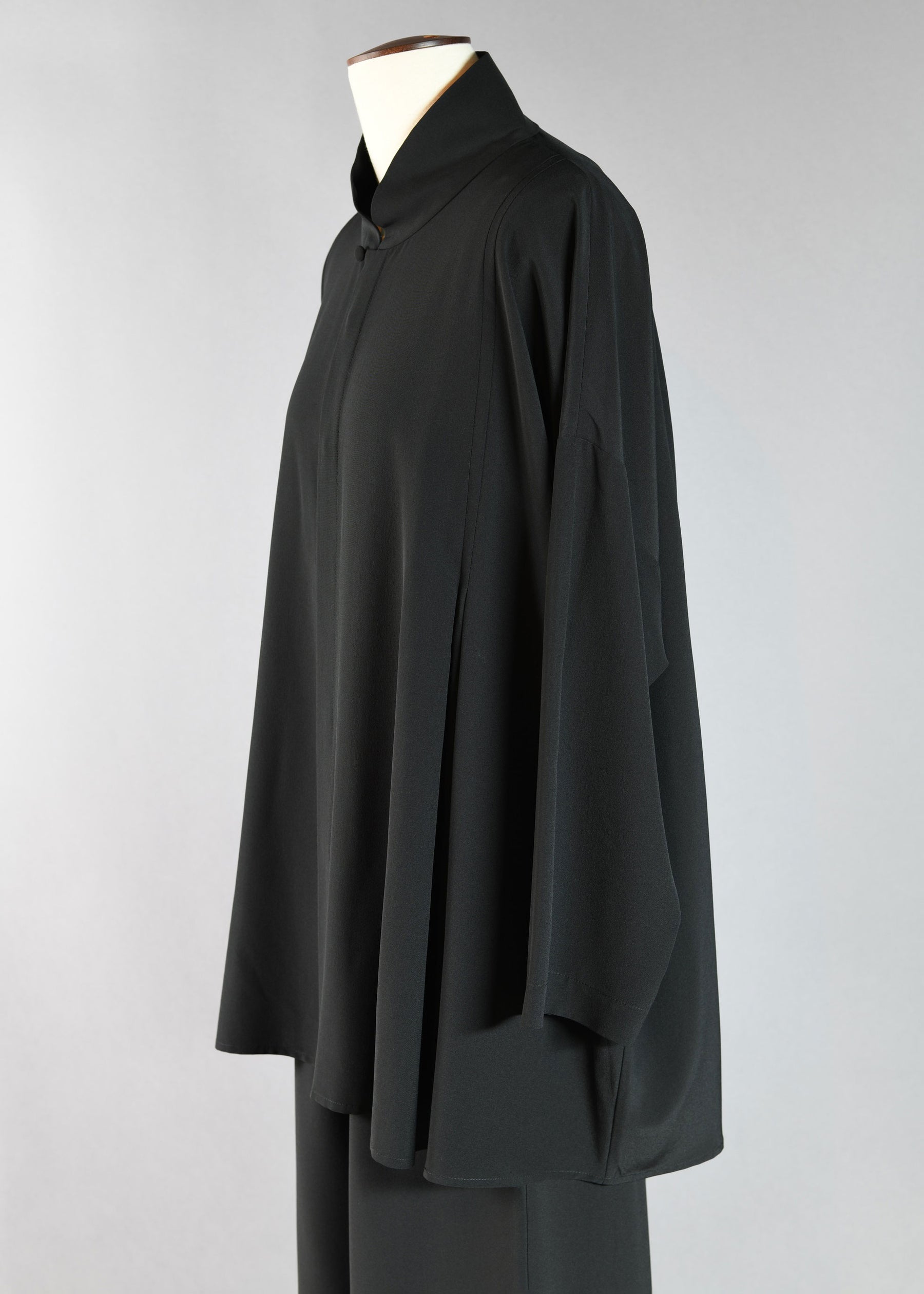 silk pleated shoulder swing shirt w/chinese col - lg pl