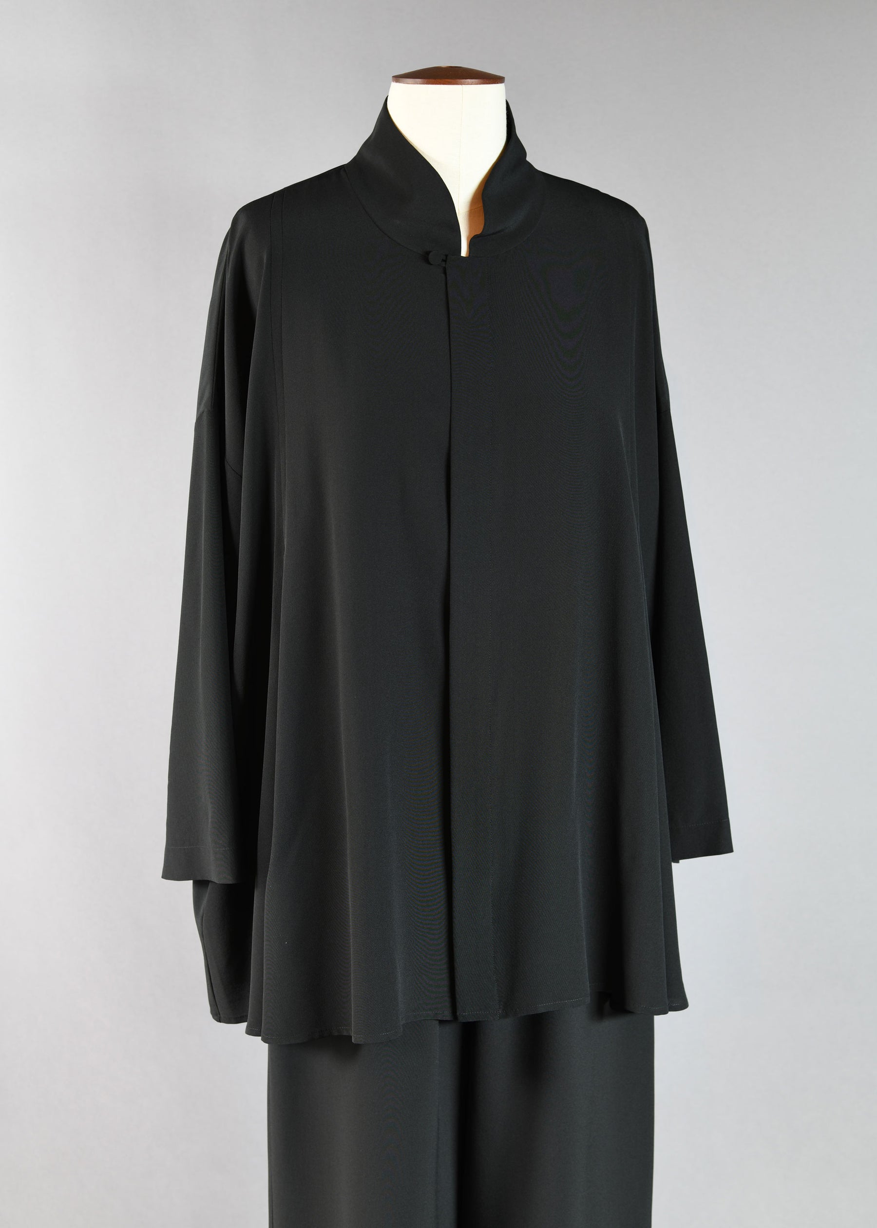 silk pleated shoulder swing shirt w/chinese col - lg pl