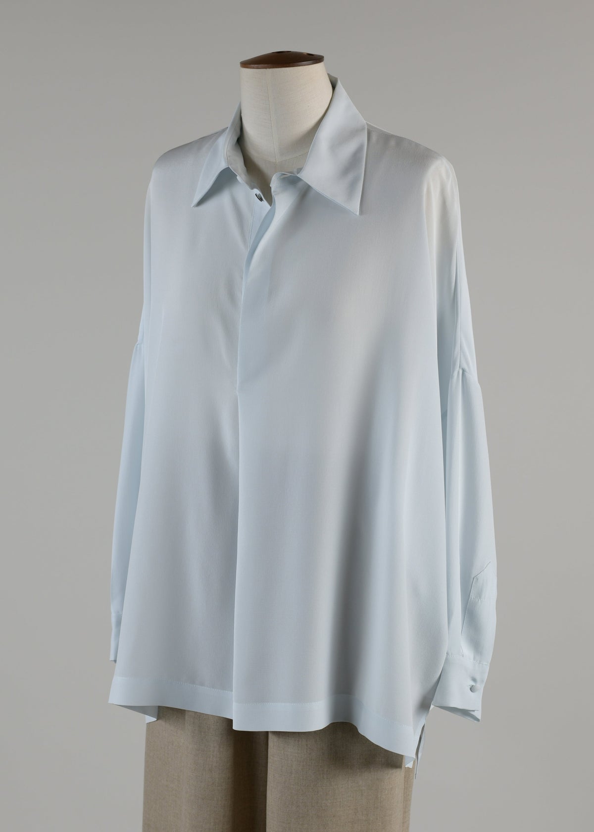 silk wide longer back sloped shoulder tunic with collar - long