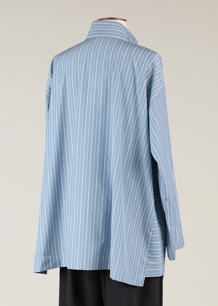 cotton slim a-line double stand collar shirt with stepped insert - long