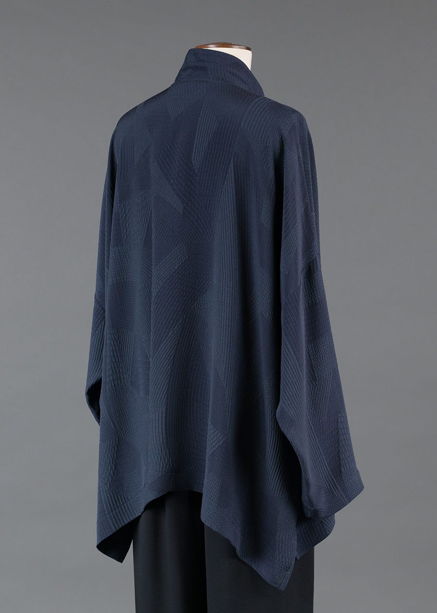 silk wide longer back double stand collar shirt - mid plus